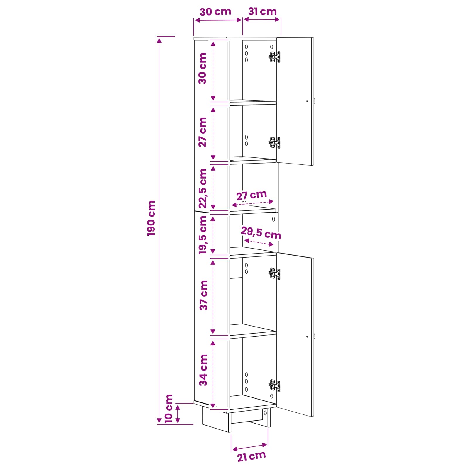 Bathroom Cabinet with Open Shelf EDE White 30 x 31 x 190 cm
