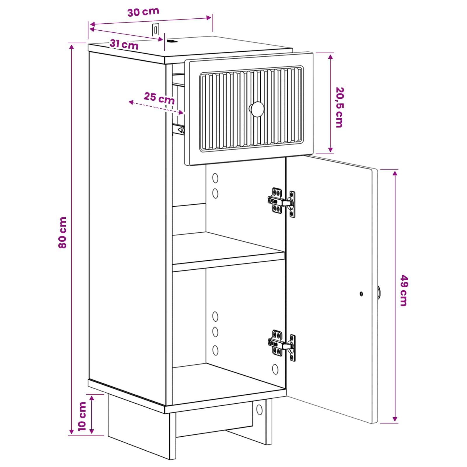Bathroom Storage Cabinet EDE White 30 x 31 x 80 cm