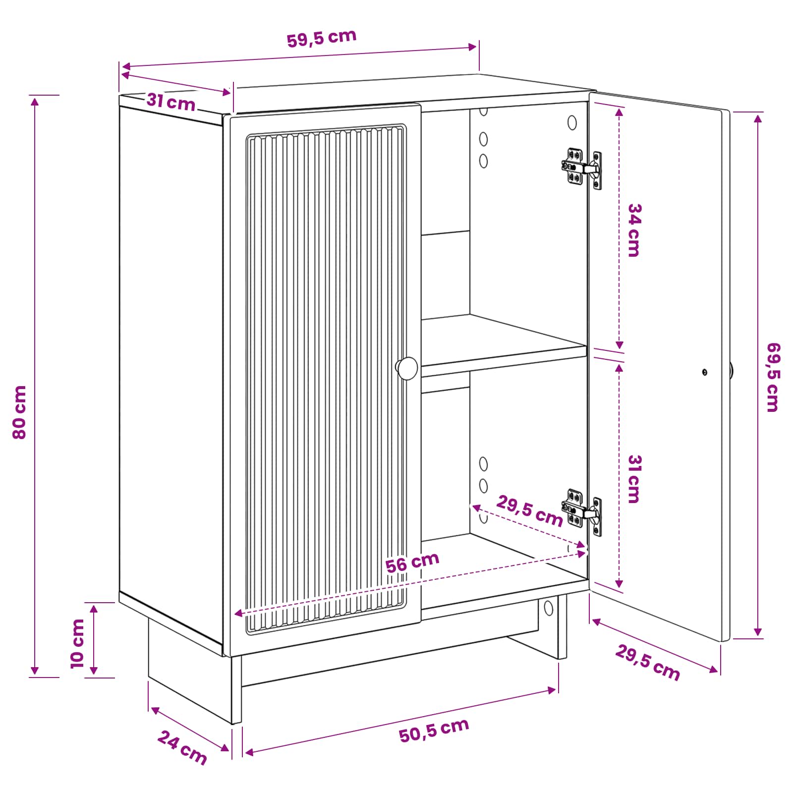 Bathroom Storage Cabinet EDE White 59.5 x 31 x 80 cm