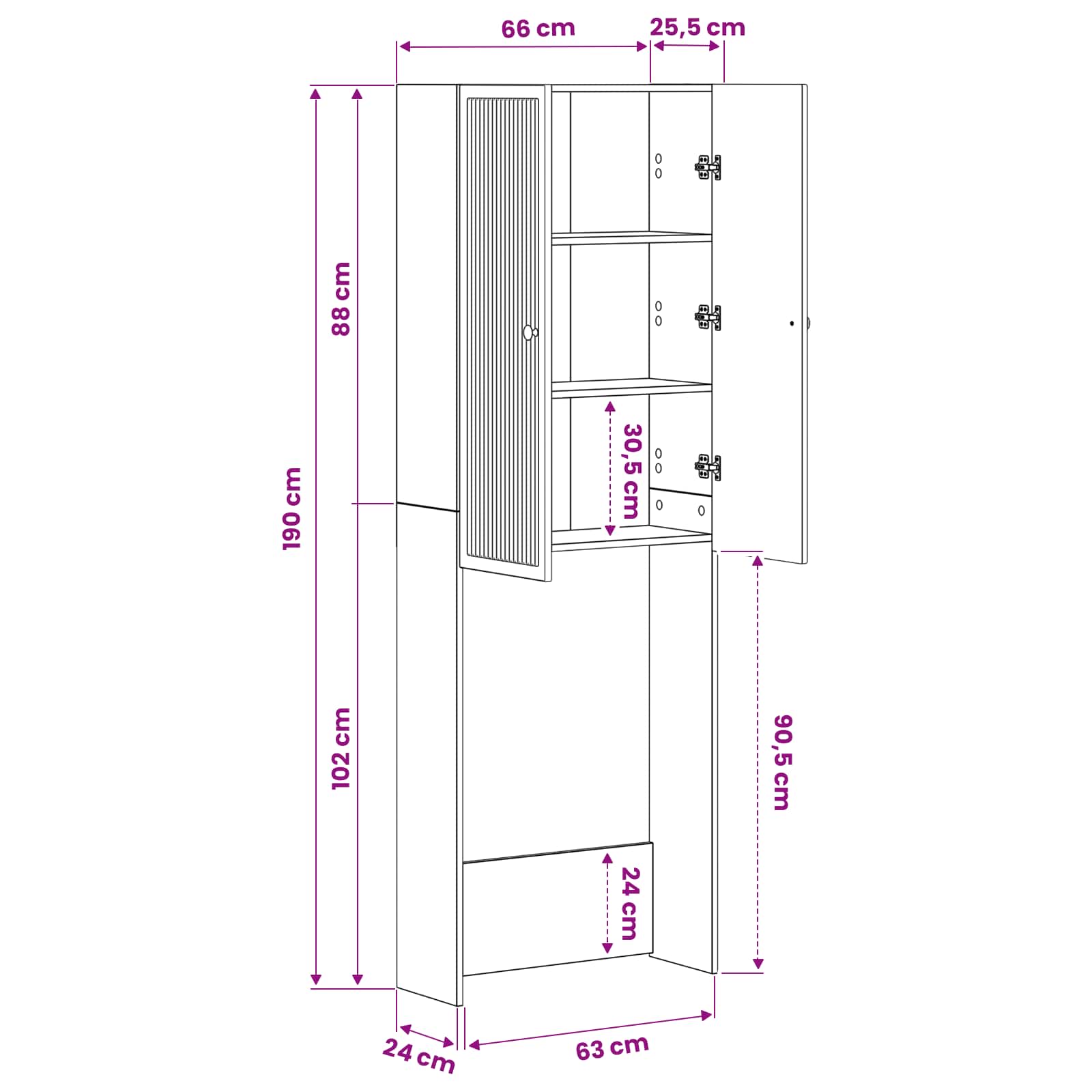 Toilet Cabinet EDE White 66 x 25.5 x 190 cm Engineered Wood