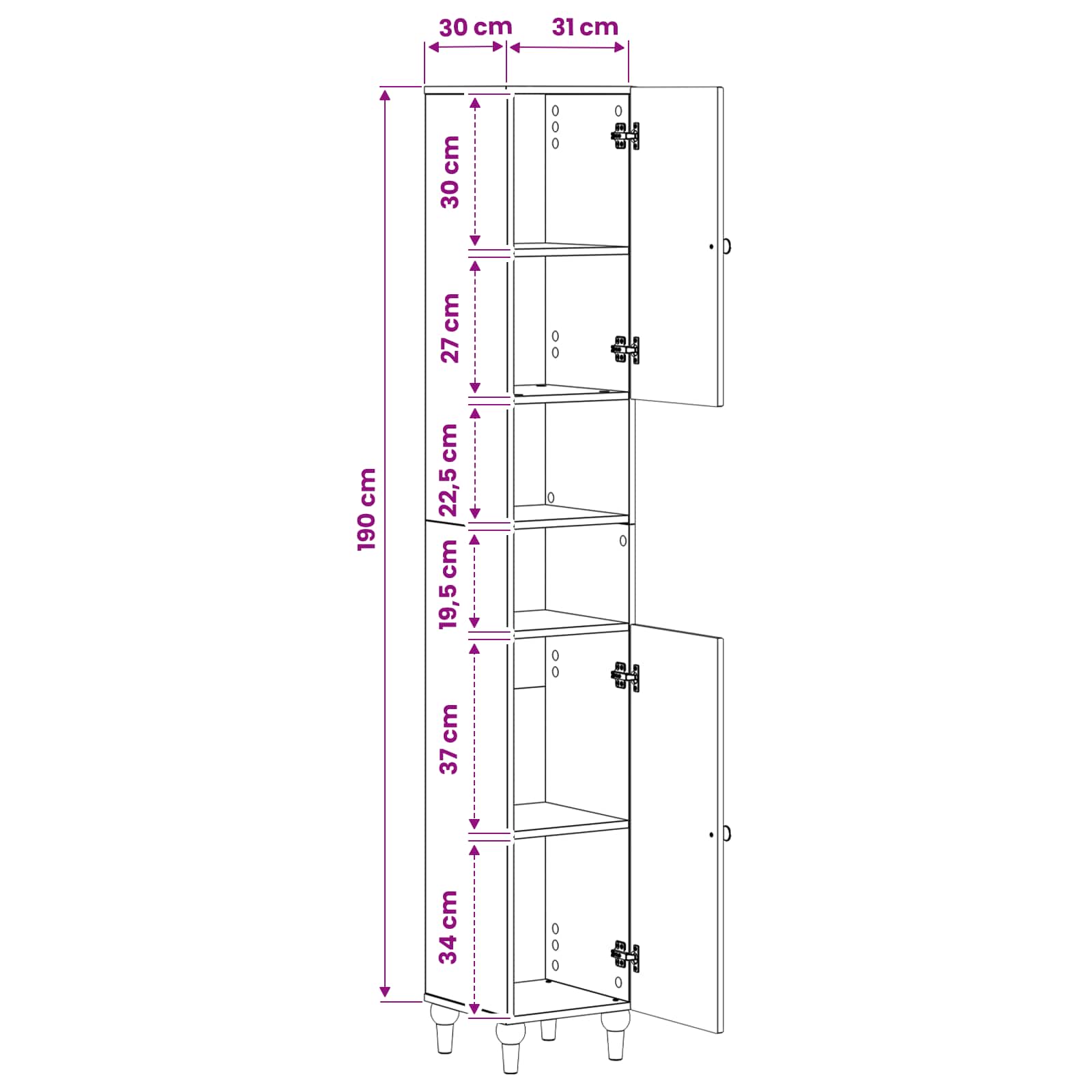 Bathroom Cabinet with Open Shelf ALKMAAR White 30 x 31 x 190 cm