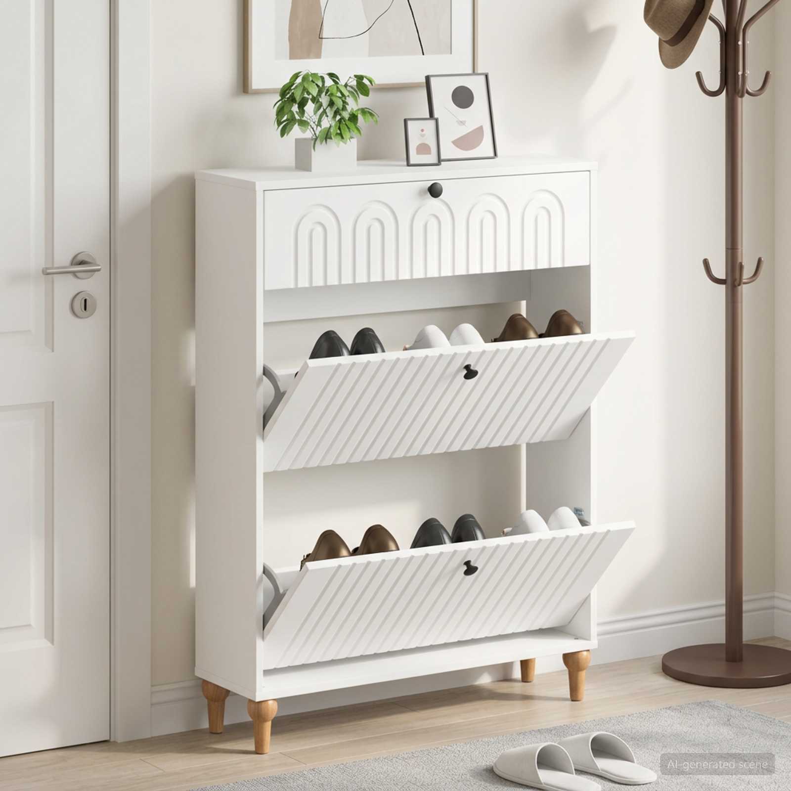 Shoe Cabinet ALKMAAR 78 x 24 x 103 cm Engineered Wood White