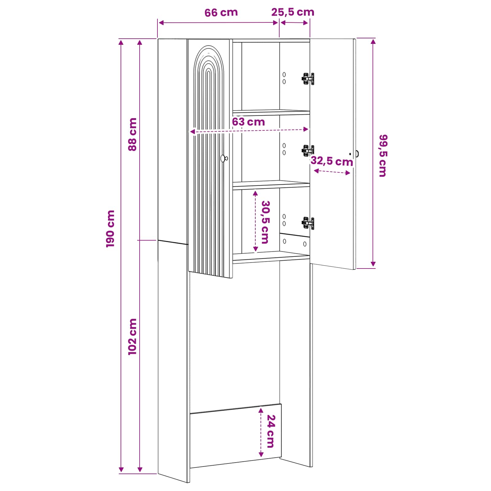 Toilet Cabinet ALKMAAR White 66 x 25.5 x 190 cm Engineered Wood