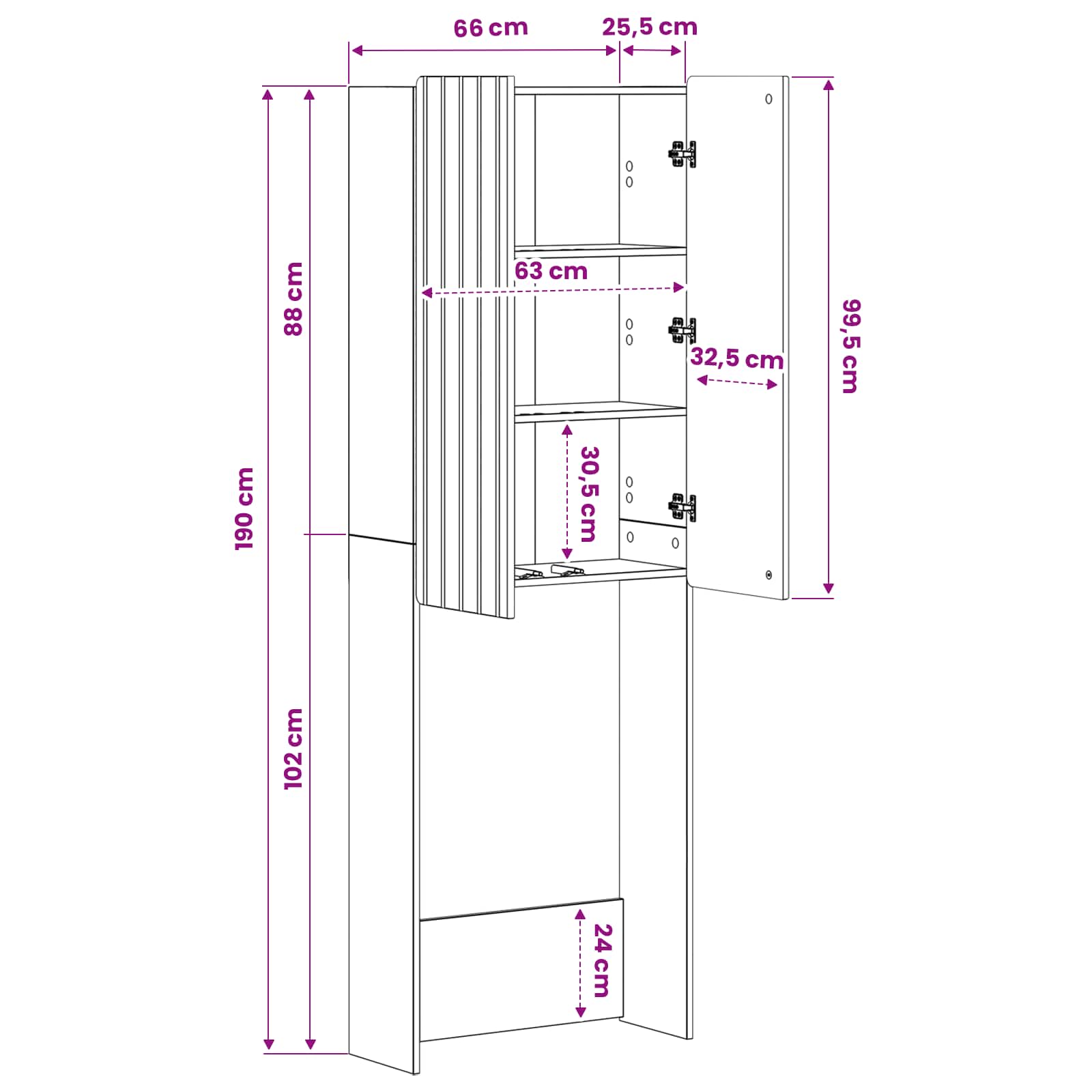 Toilet Cabinet ZWOLLE White 66 x 25.5 x 190 cm Engineered Wood