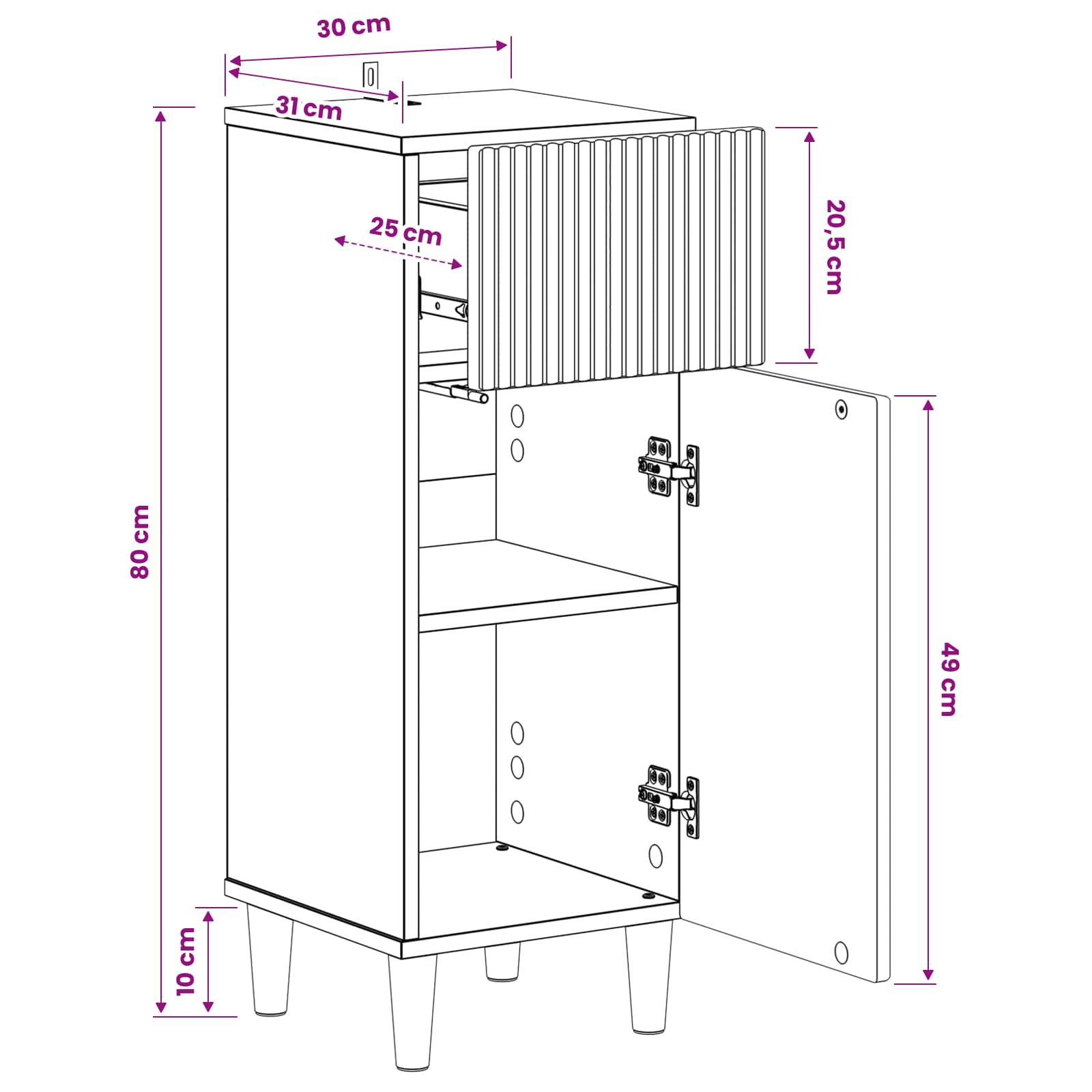 Bathroom Storage Cabinet ARNHEM White 30 x 31 x 80 cm