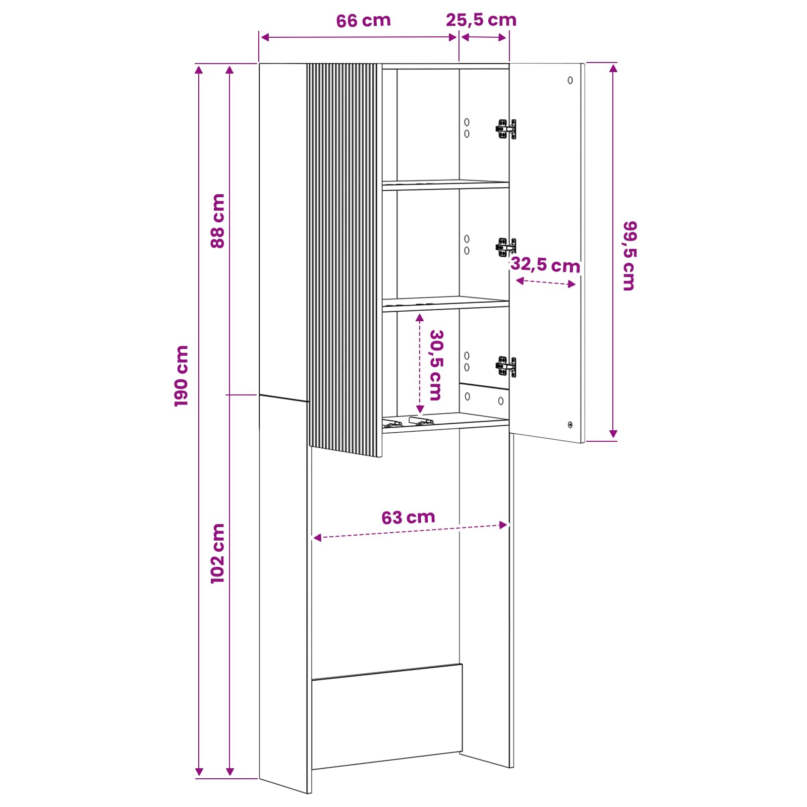 Toilet Cabinet ARNHEM White 66 x 25.5 x 190 cm Engineered Wood
