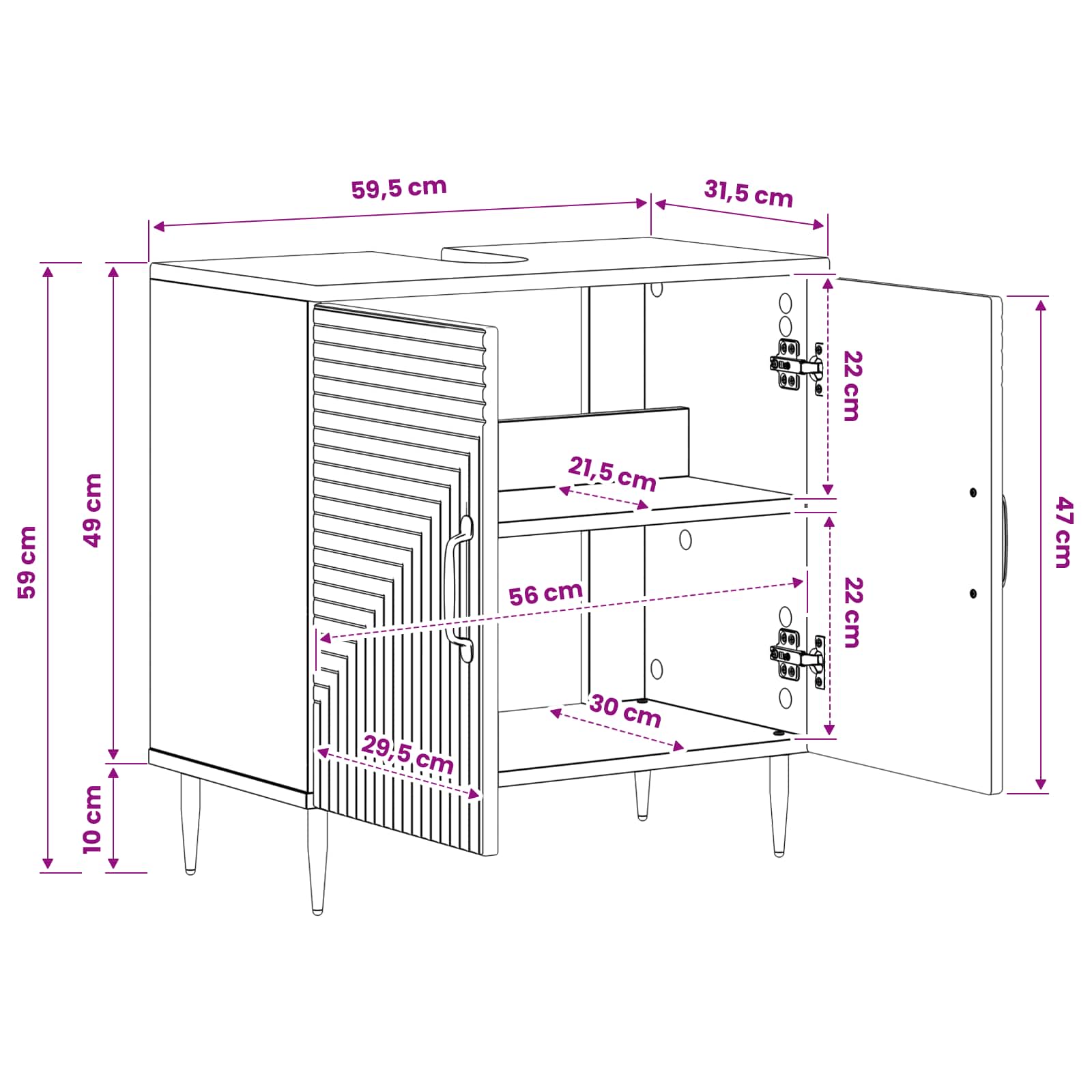 Bathroom Sink Cabinet HAARLEM White 59.5 x 31.5 x 59 cm