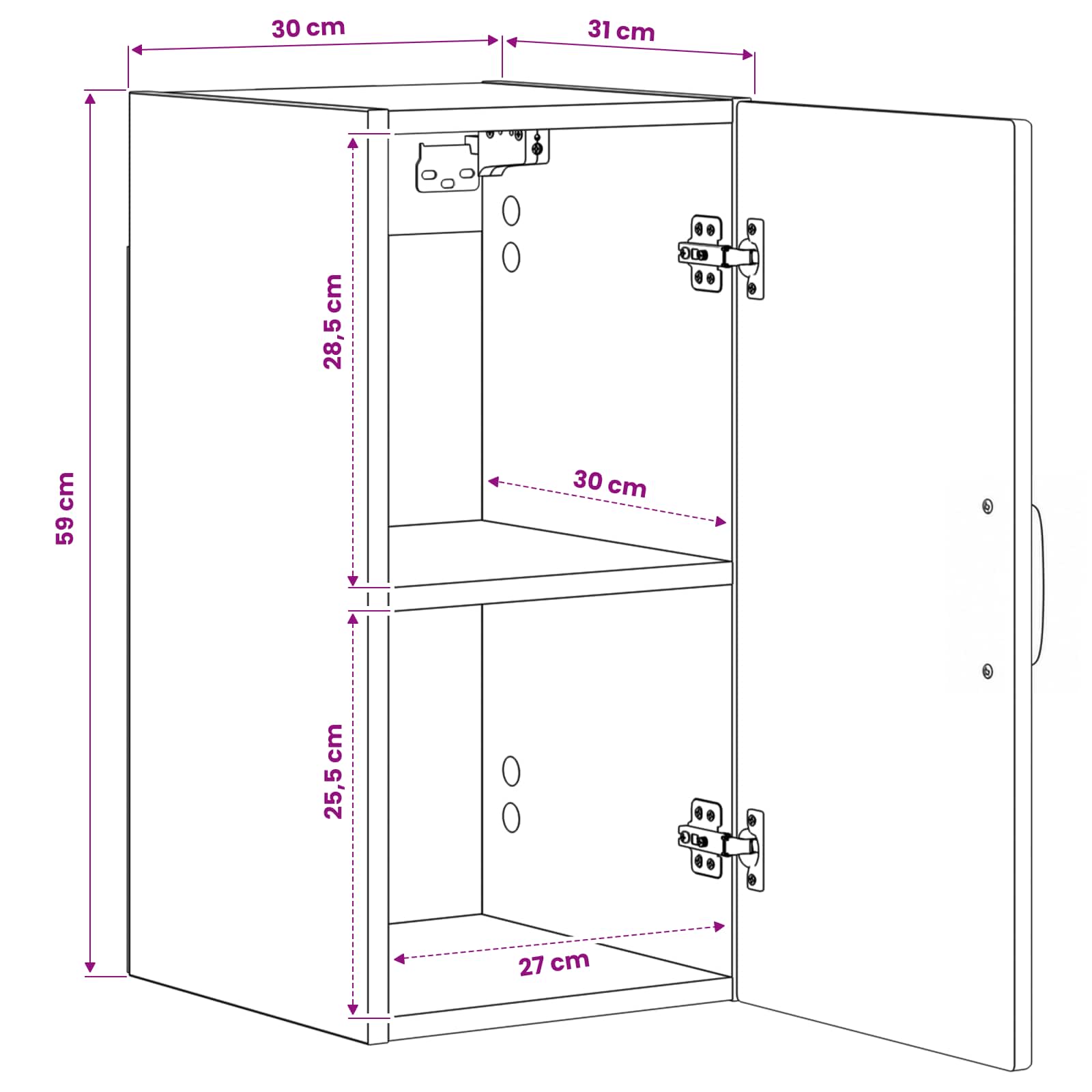 Bathroom Wall Cabinet HAARLEM White 30 x 31 x 59 cm
