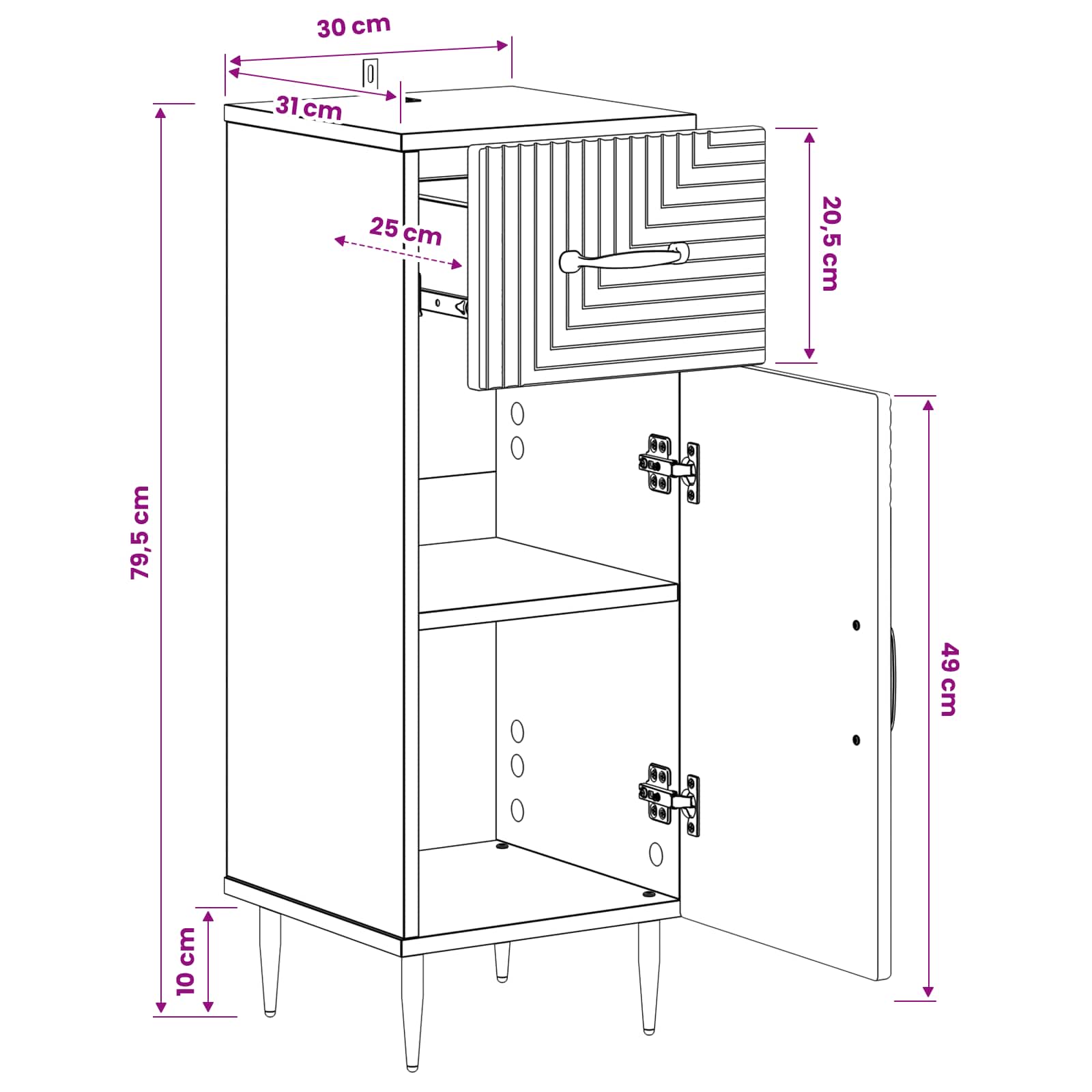 Bathroom Storage Cabinet HAARLEM White 30 x 31 x 80 cm