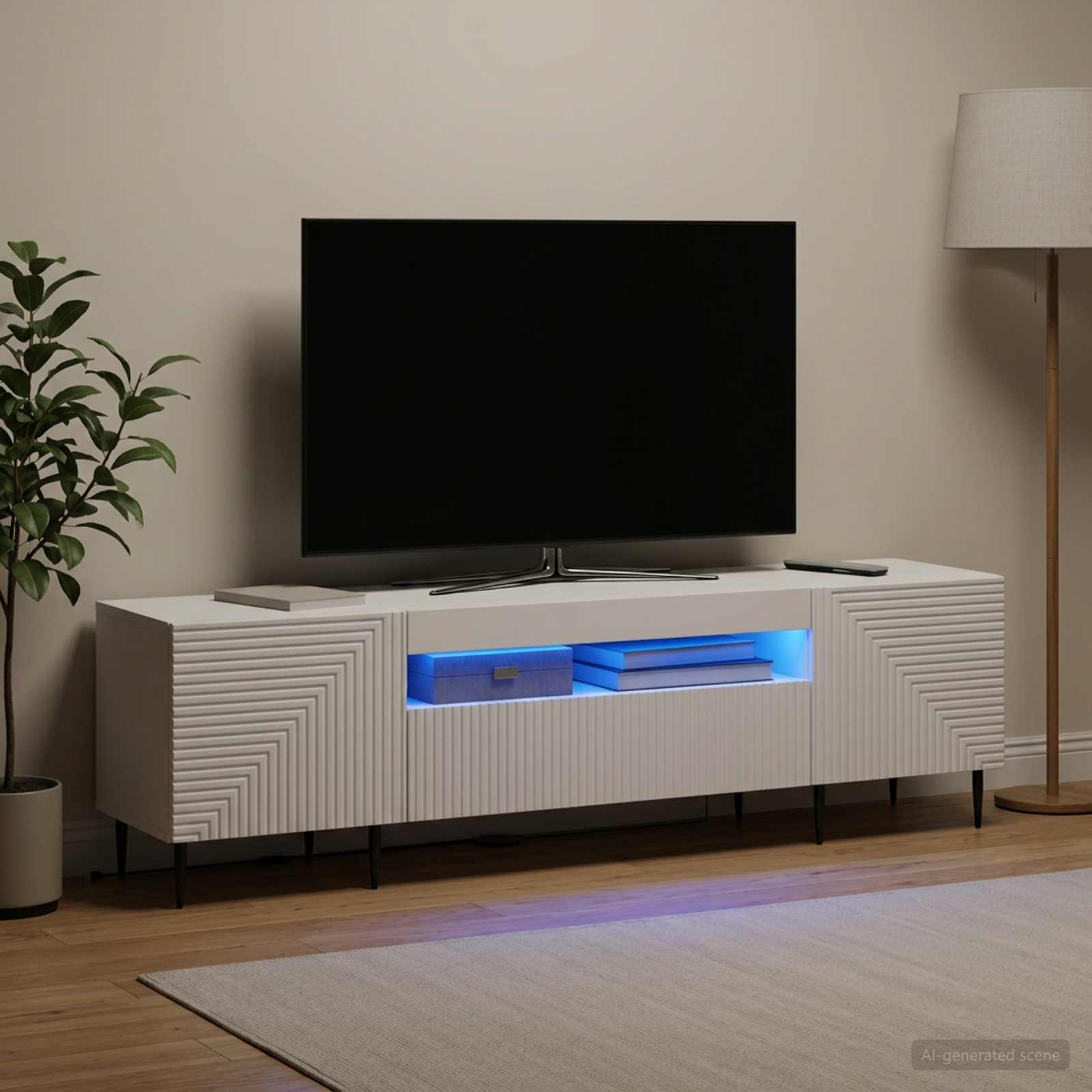 LED TV Cabinet HAARLEM 153 x 35 x 43 cm White Engineered Wood