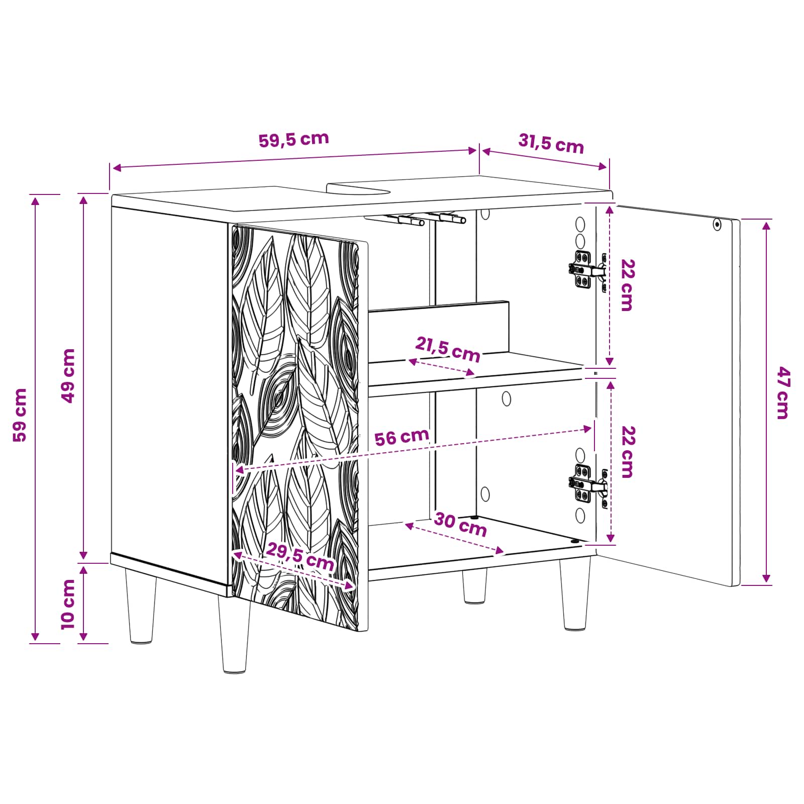 Bathroom Sink Cabinet DELFT White 59.5 x 31.5 x 59 cm