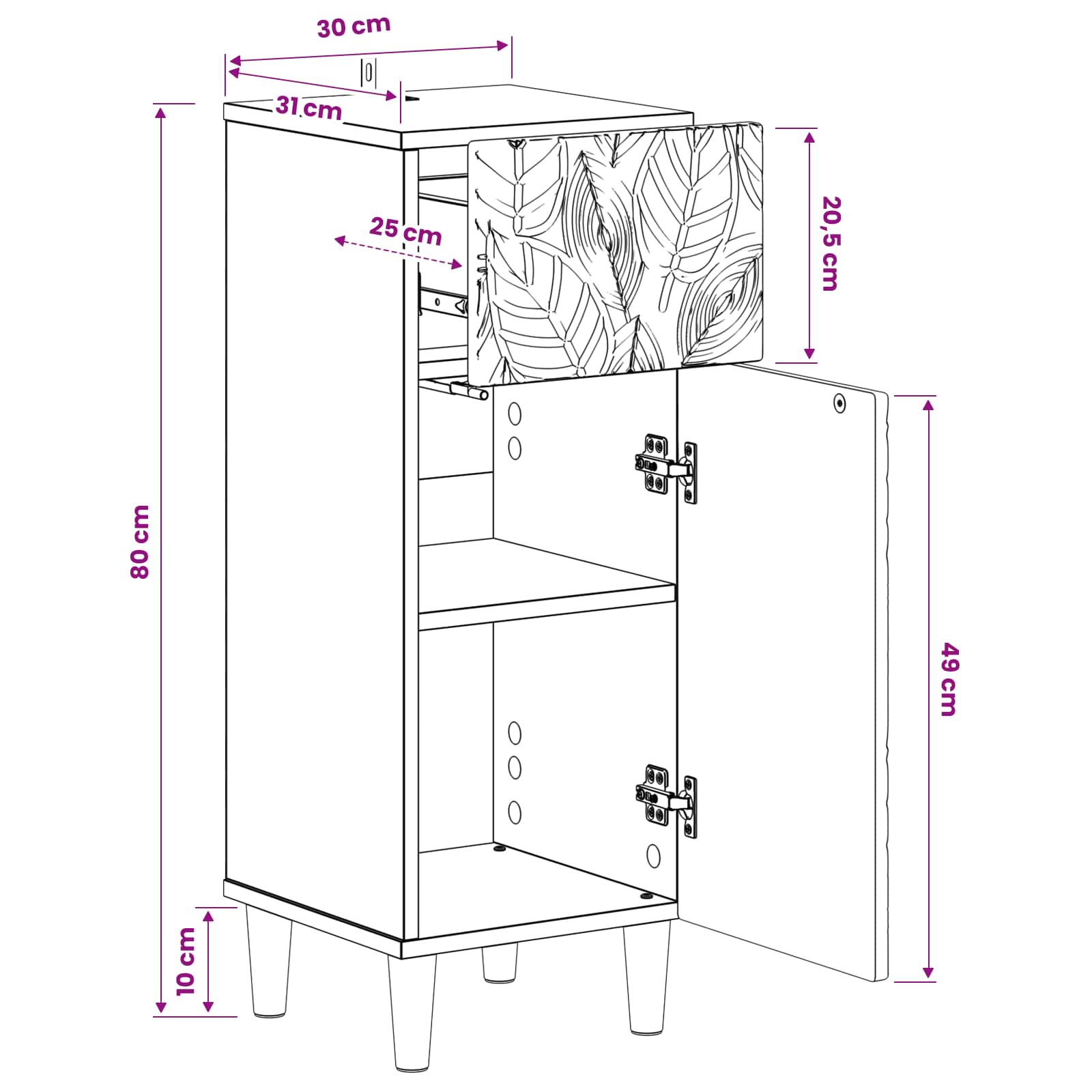 Bathroom Storage Cabinet DELFT White 30 x 31 x 80 cm
