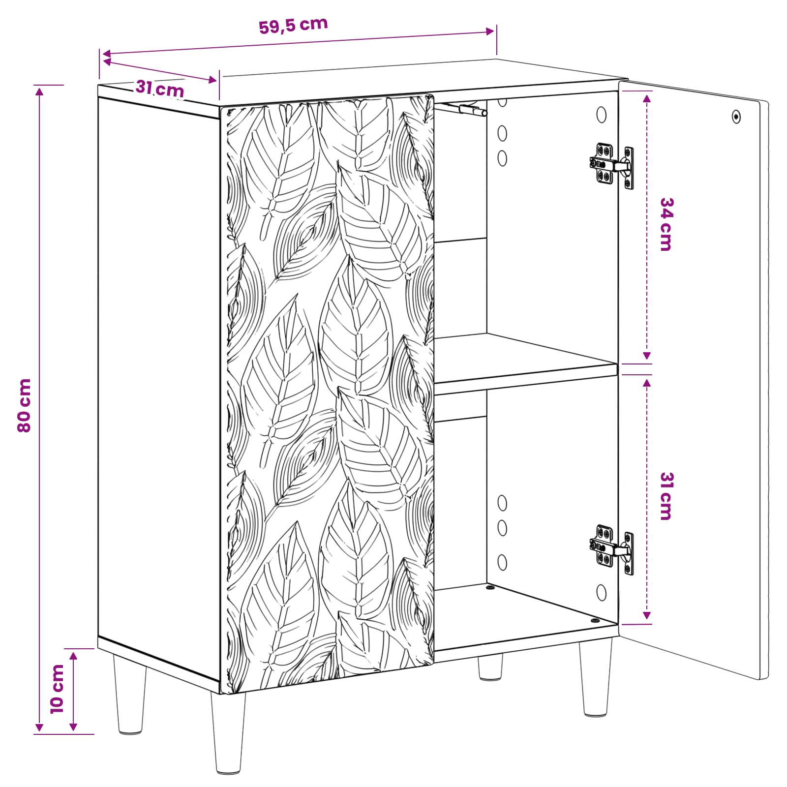 Bathroom Storage Cabinet DELFT White 59.5 x 31 x 80 cm