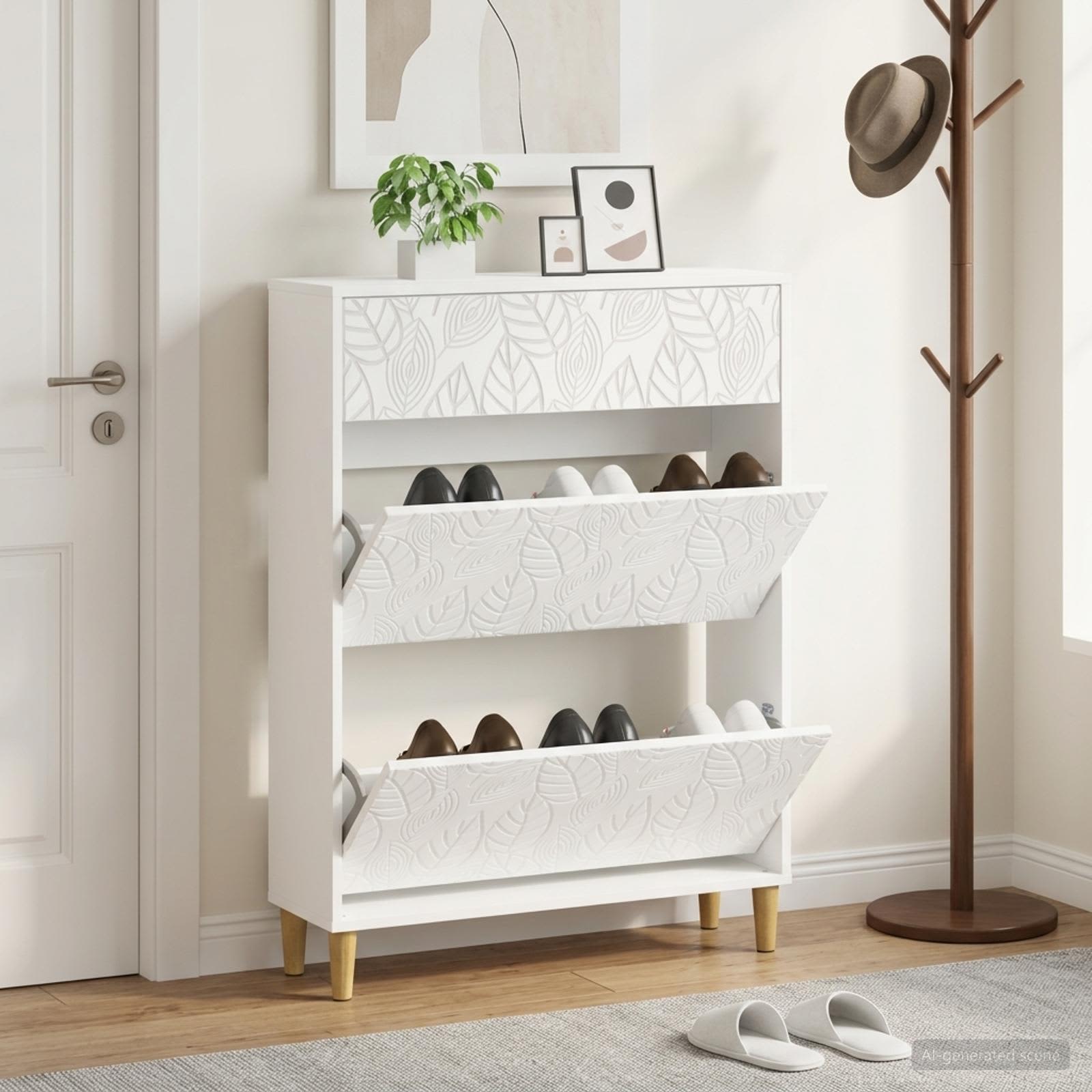 Shoe Cabinet DELFT 78 x 24 x 103 cm Engineered Wood White
