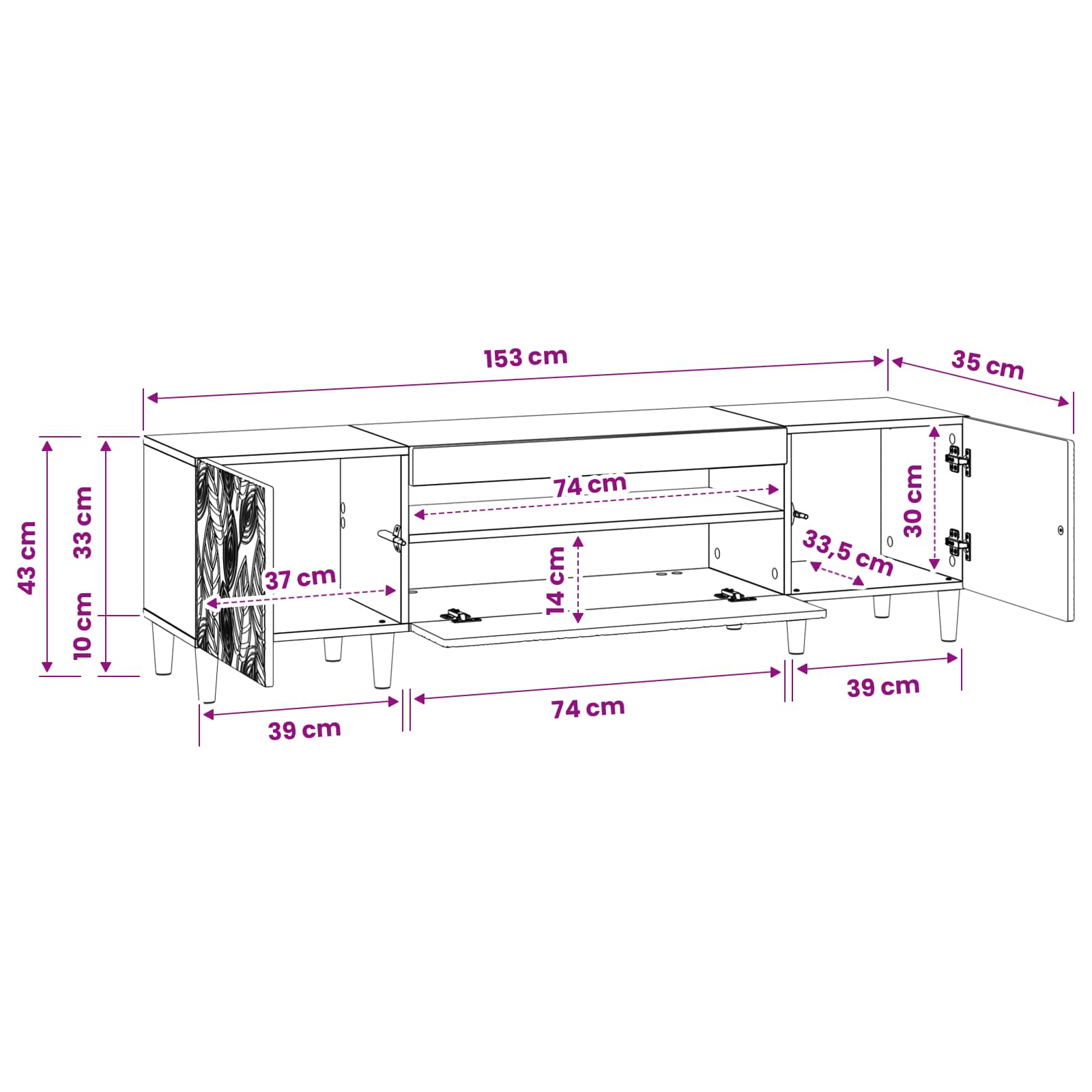 LED TV Cabinet DELFT 153 x 35 x 43 cm White Engineered Wood