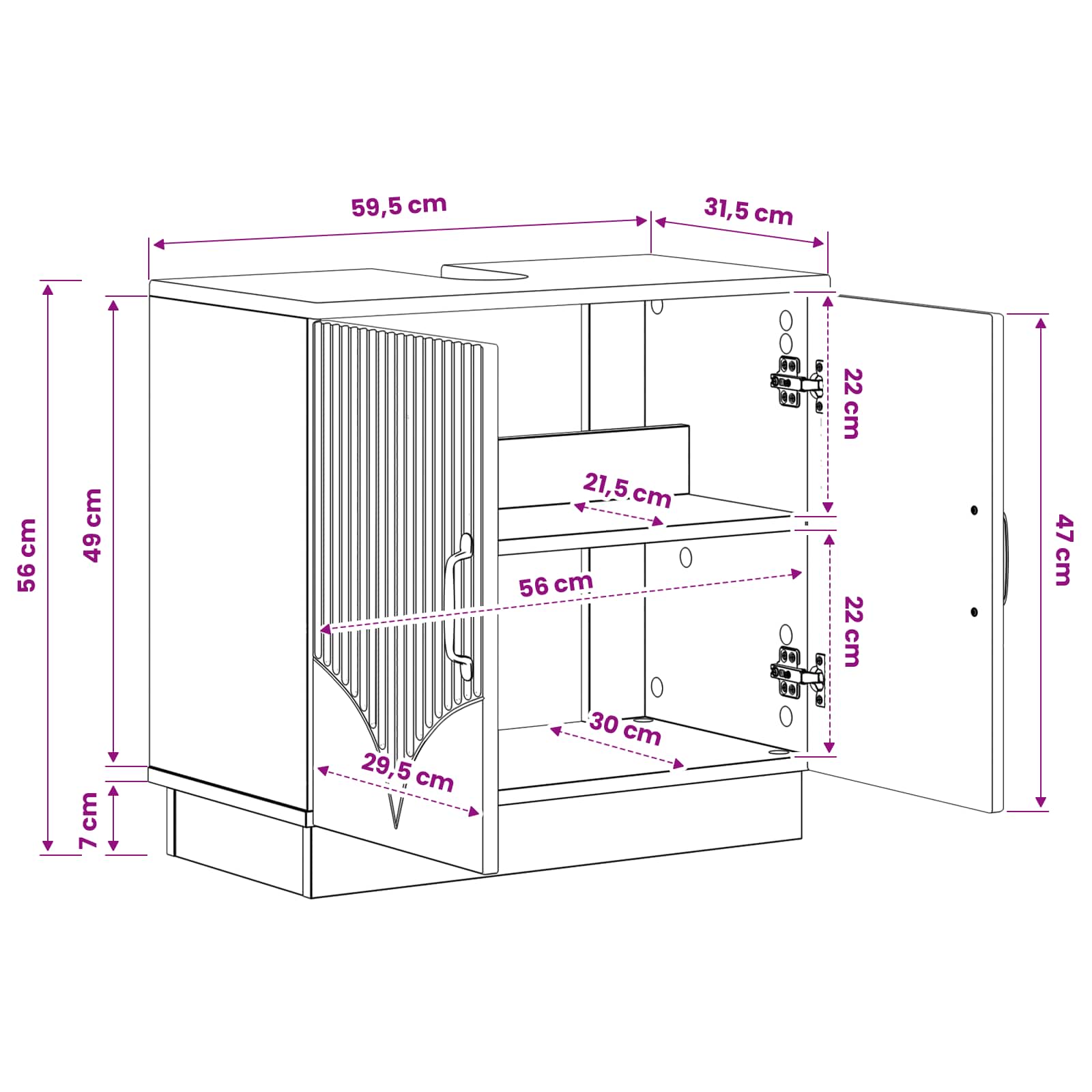 Bathroom Sink Cabinet HOORN White 59.5 x 31.5 x 56 cm