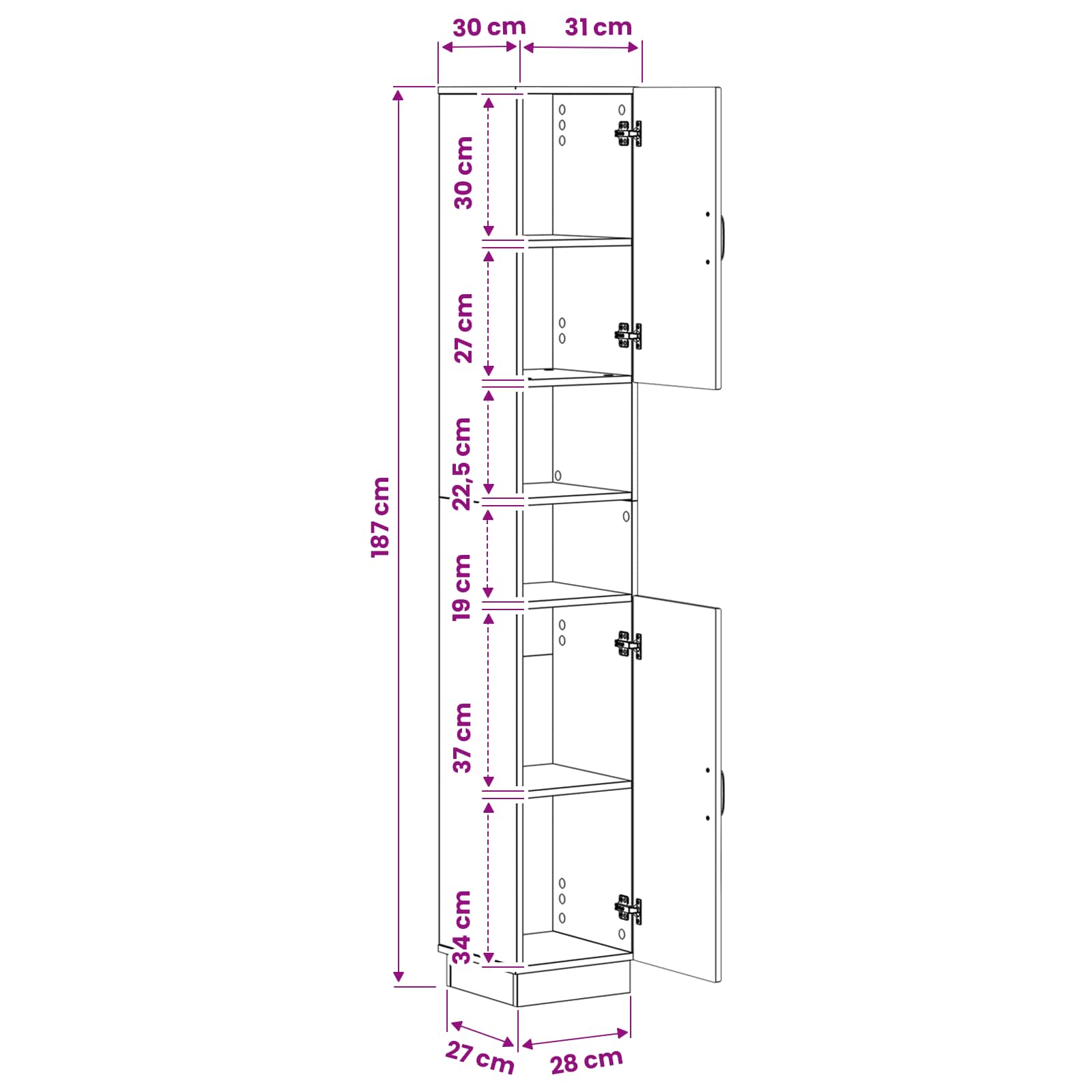Bathroom Cabinet with Open Shelf HOORN White 30 x 31 x 187 cm