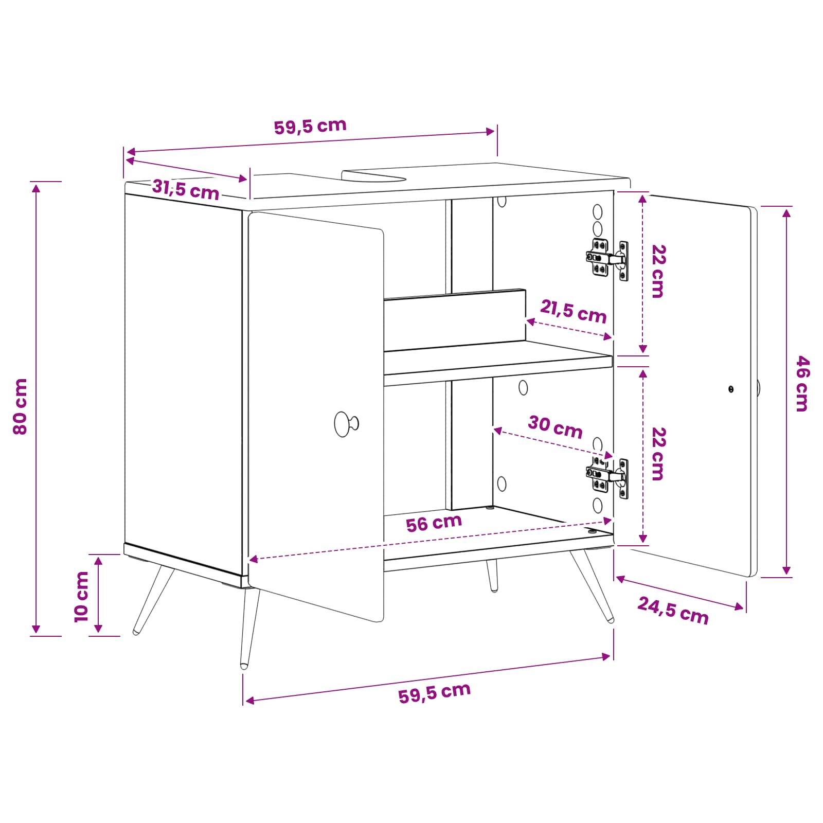 Bathroom Sink Cabinet BREDA White 59.5 x 31.5 x 59 cm