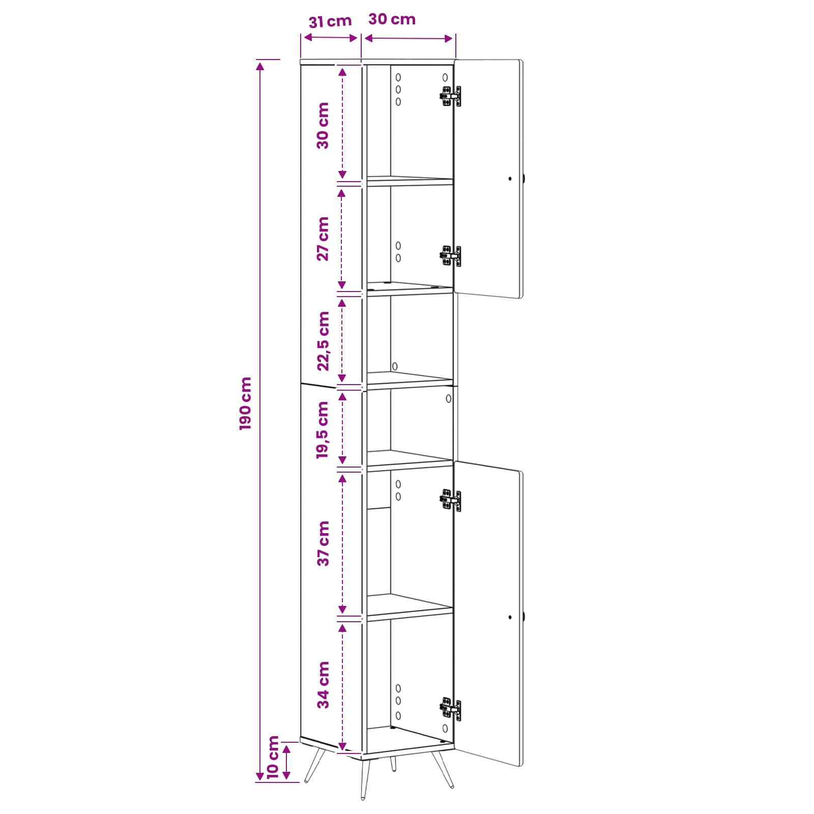 Bathroom Cabinet with Open Shelf BREDA White 30 x 31 x 190 cm