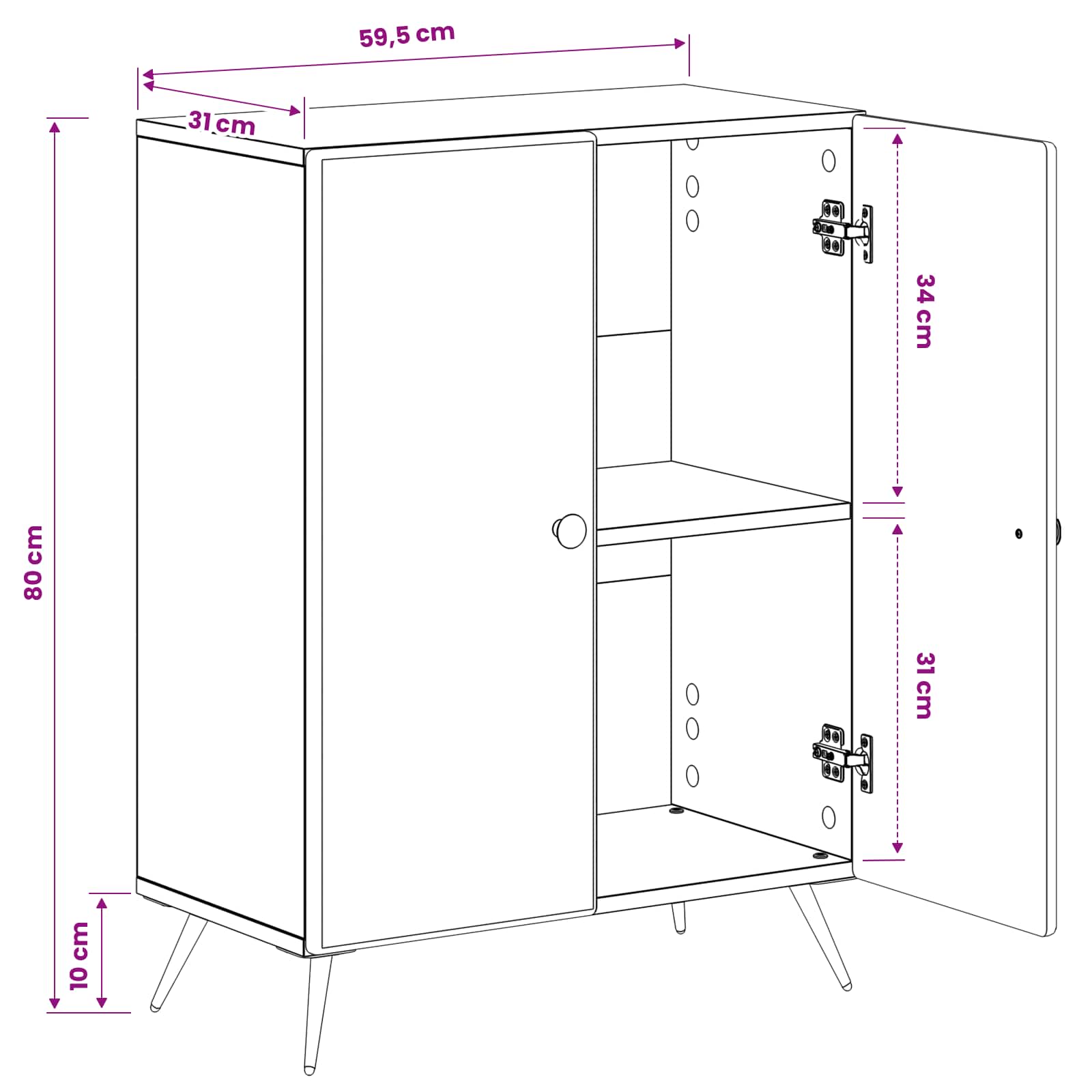 Bathroom Storage Cabinet BREDA White 59.5 x 31 x 80 cm