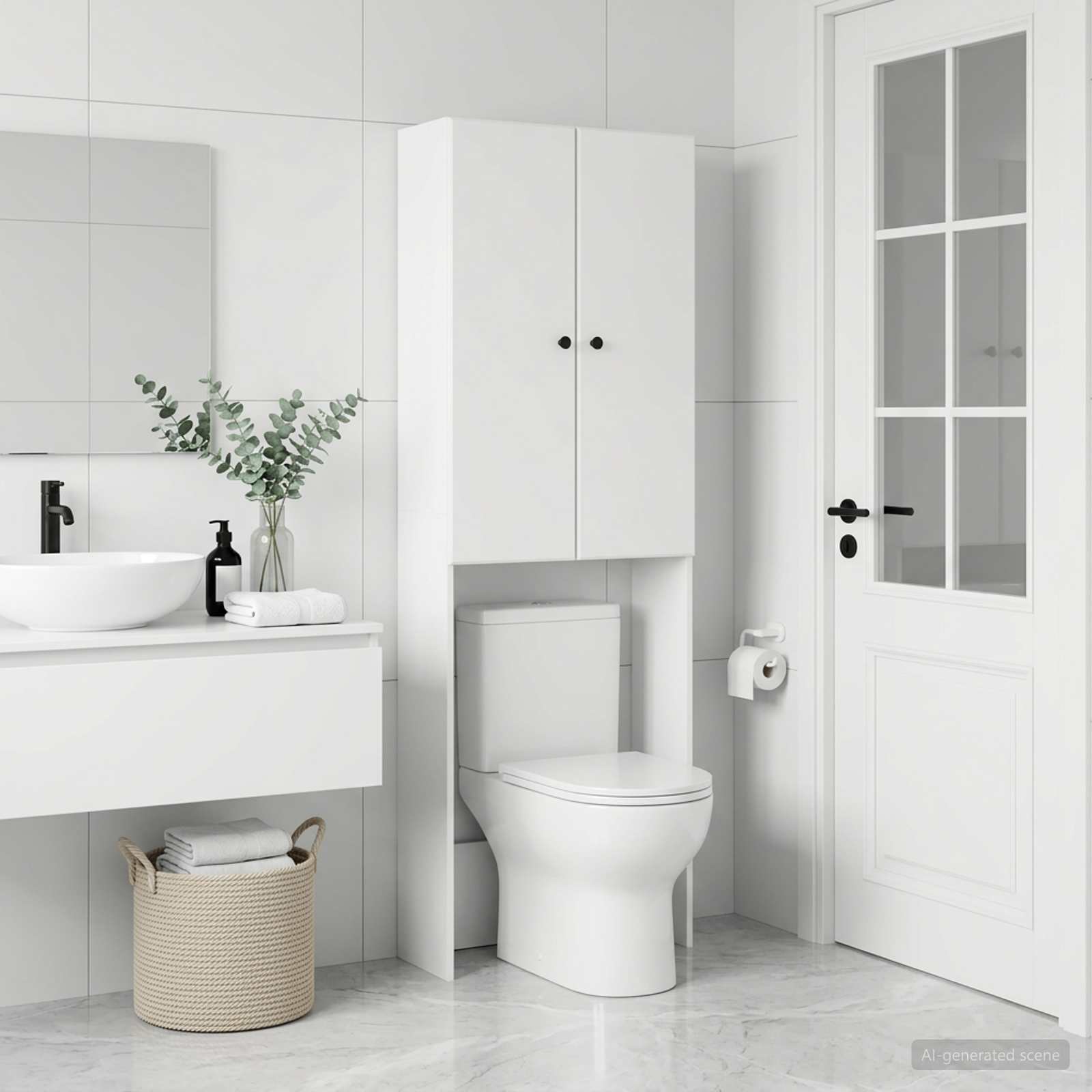 Toilet Cabinet BREDA White 66 x 25.5 x 190 cm Engineered Wood
