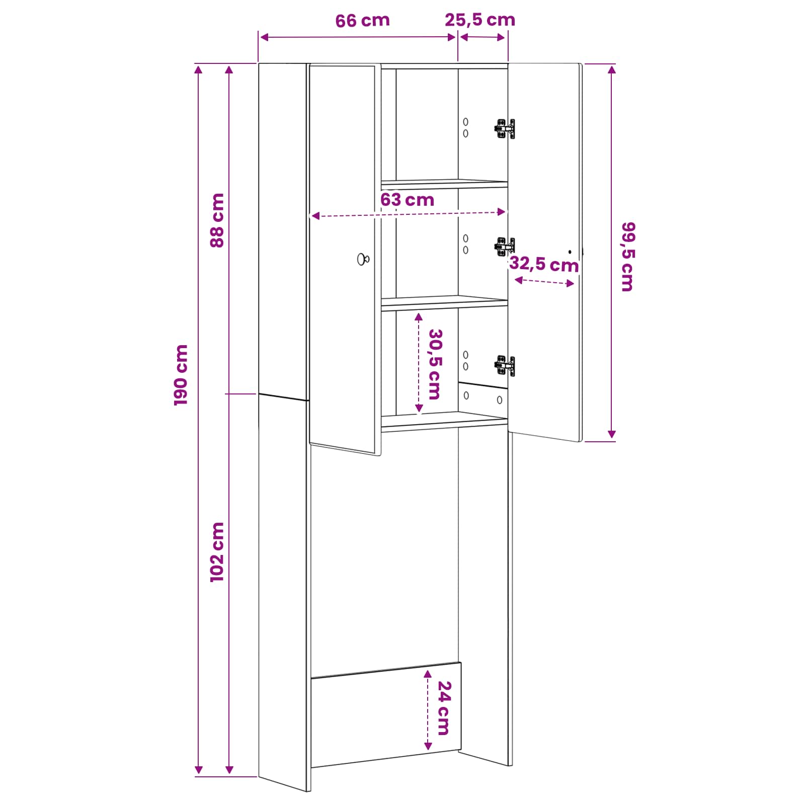 Toilet Cabinet BREDA White 66 x 25.5 x 190 cm Engineered Wood