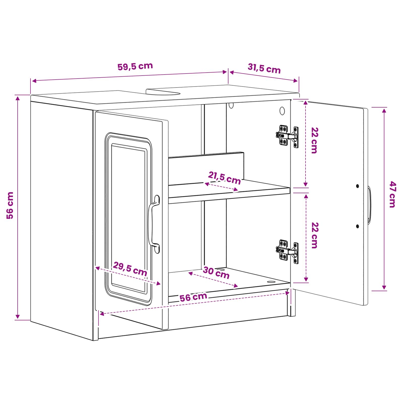 Bathroom Sink Cabinet UTRECHT White 59.5 x 31.5 x 59 cm