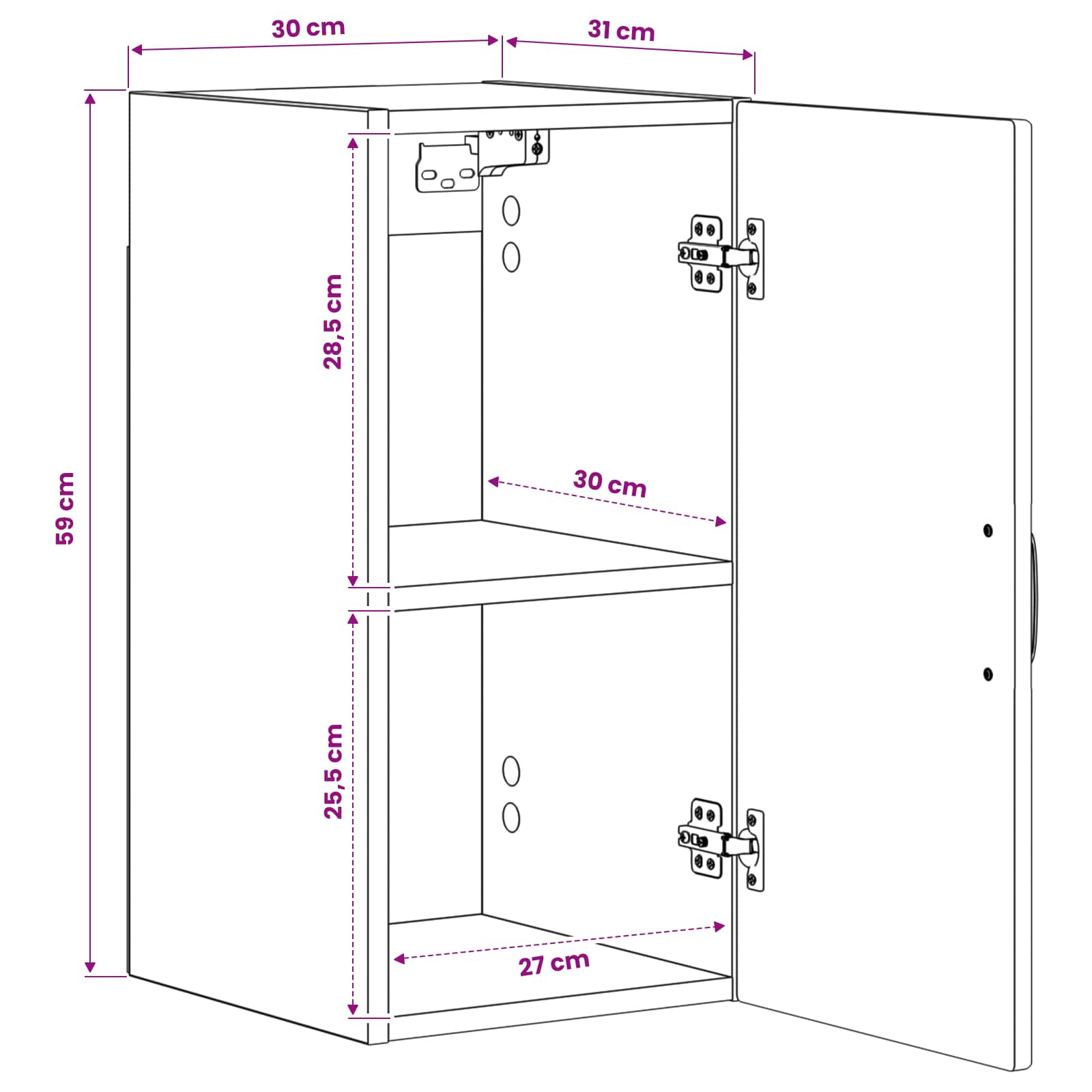 Bathroom Wall Cabinet UTRECHT White 30 x 31 x 59 cm