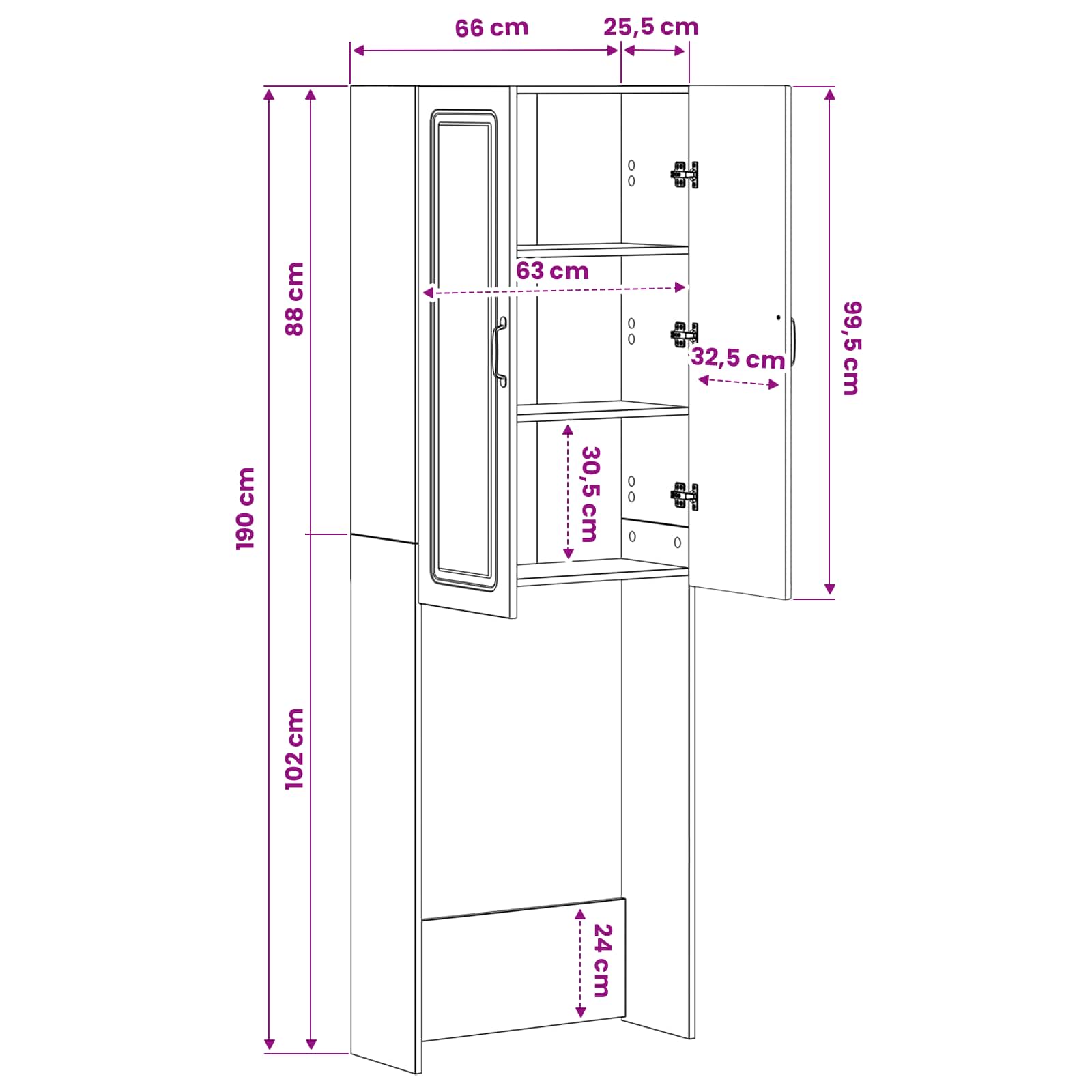 Toilet Cabinet UTRECHT White 66 x 25.5 x 190 cm Engineered Wood