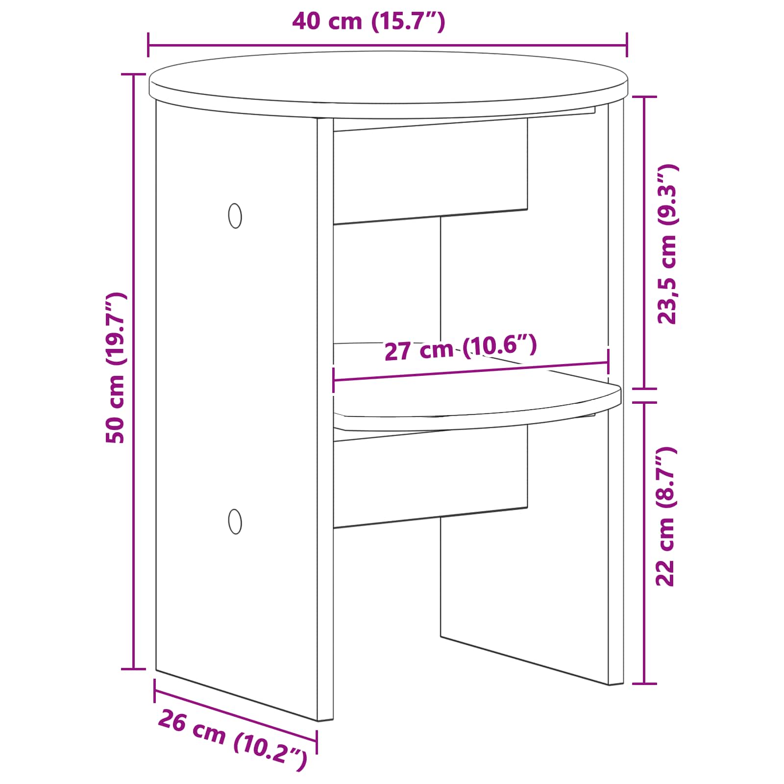 Side Cabinet 2 pcs White Ø40 x 50 cm Engineered Wood