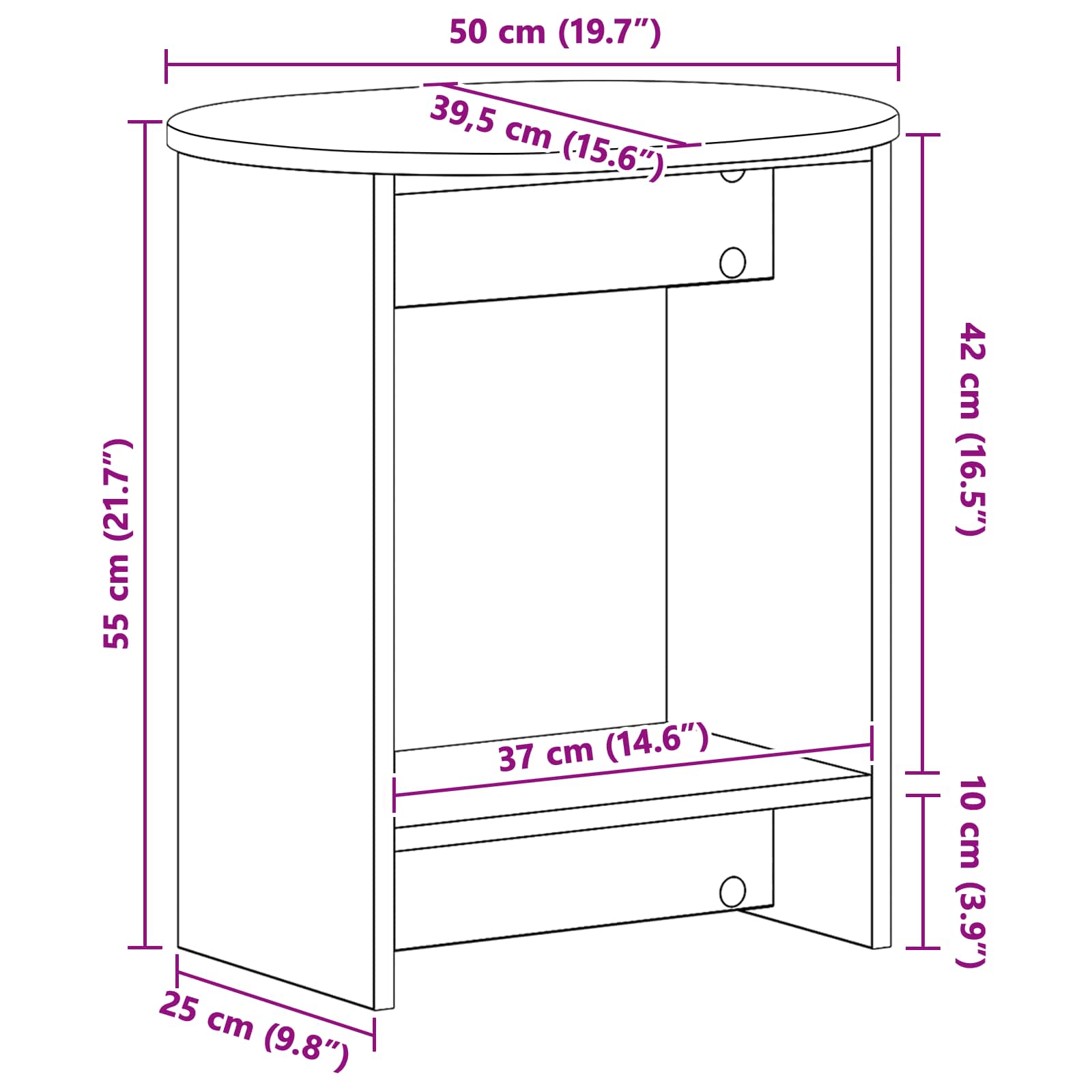 Side Table White 50 x 39.5 x 55 cm Engineered Wood