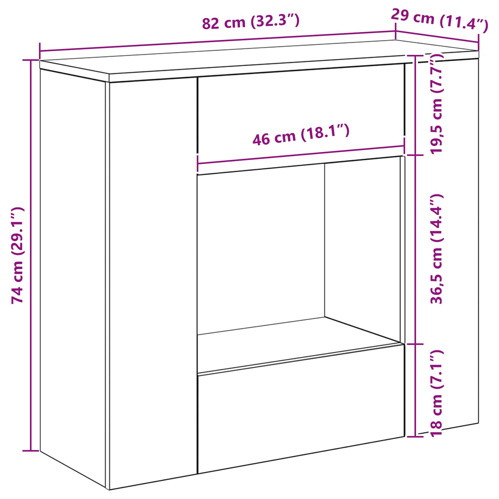82 x 29 x 74 cm