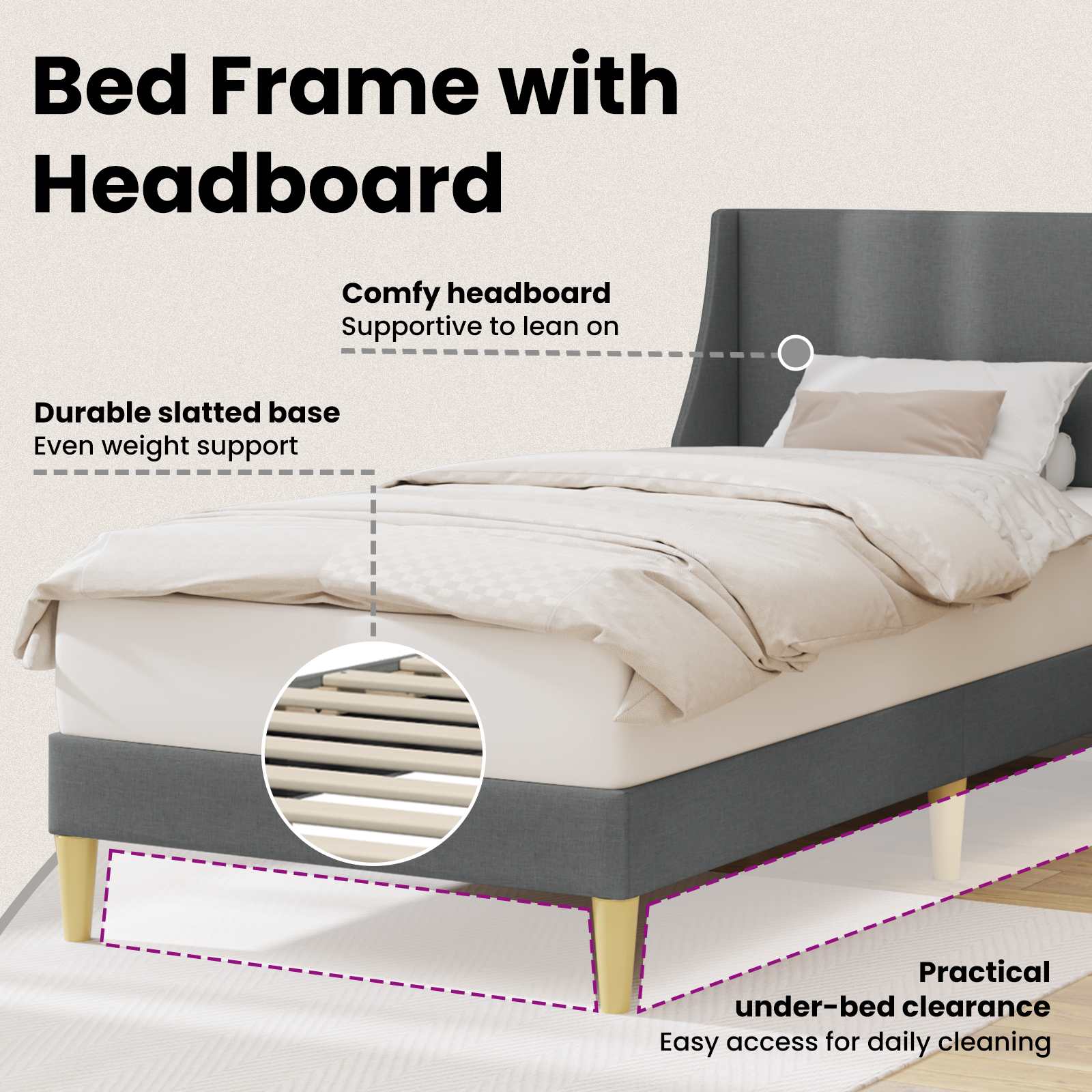 Bed Frame with Headboard connect plate