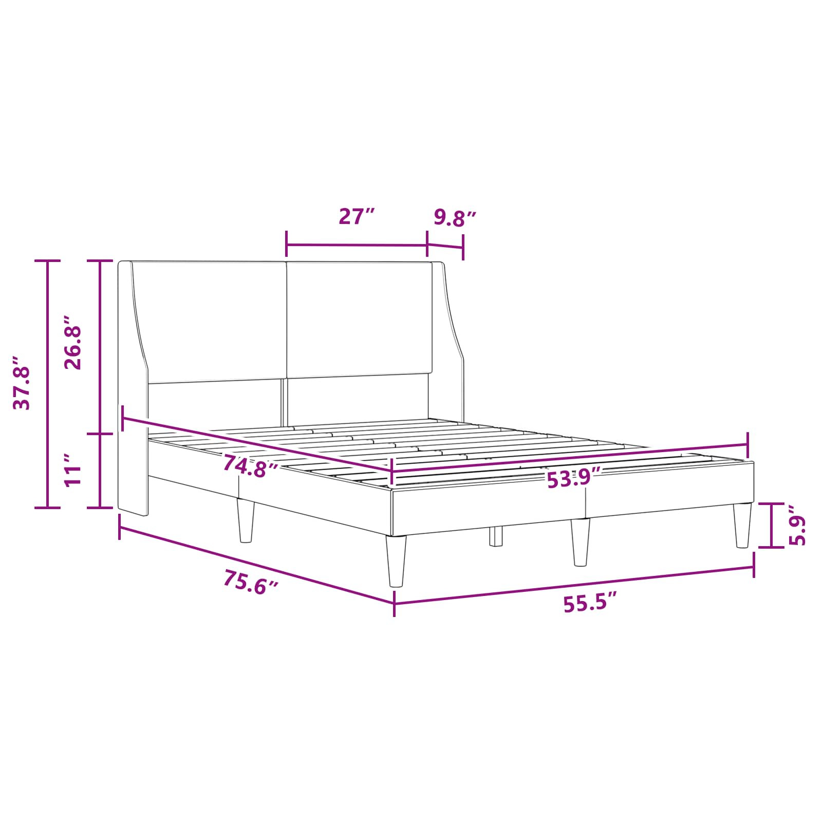 Bed Frame with Headboard Dark Grey 137 x 190 cm Fabric