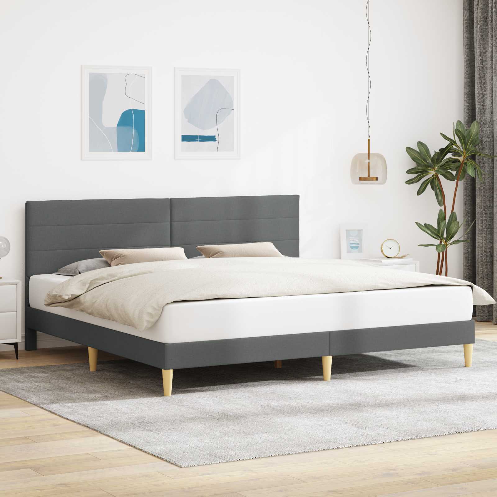 Bed Frame with Headboard Dark Grey 180 x 200 cm Fabric