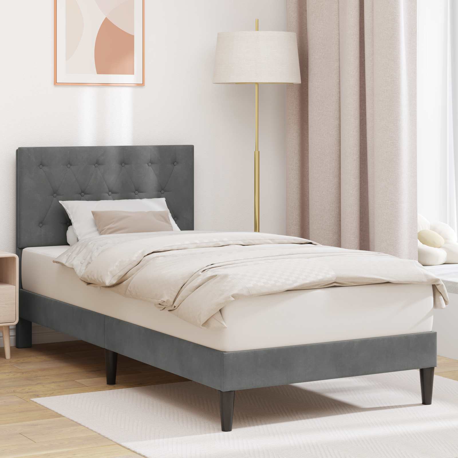 Bed Frame with Headboard Dark Grey 90 x 190 cm Velvet