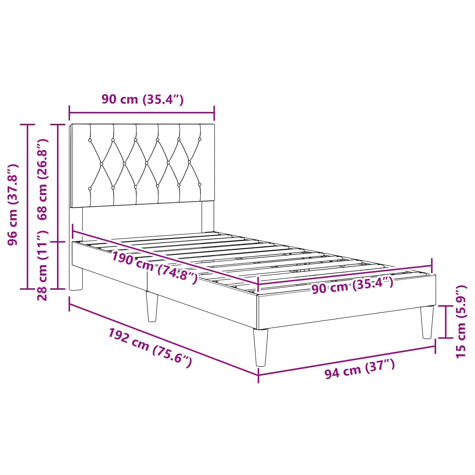 Bed Frame with Headboard Dark Grey 90 x 190 cm Velvet