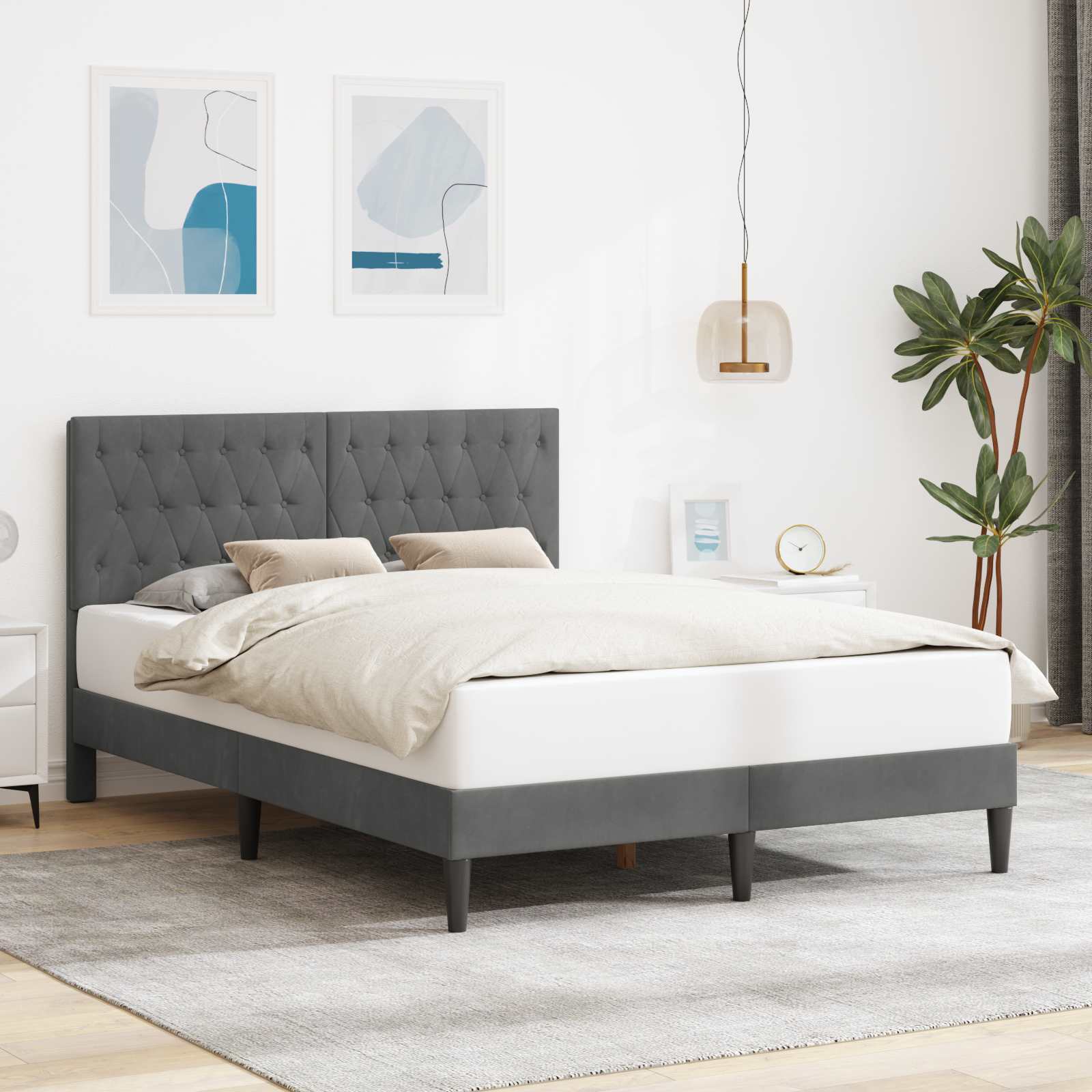 Bed Frame with Headboard Dark Grey 137 x 190 cm Velvet
