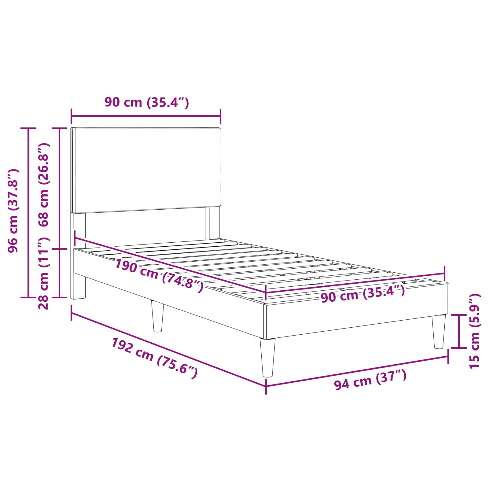 Bed Frame with Headboard Dark Grey 90 x 190 cm Corduroy Fabric