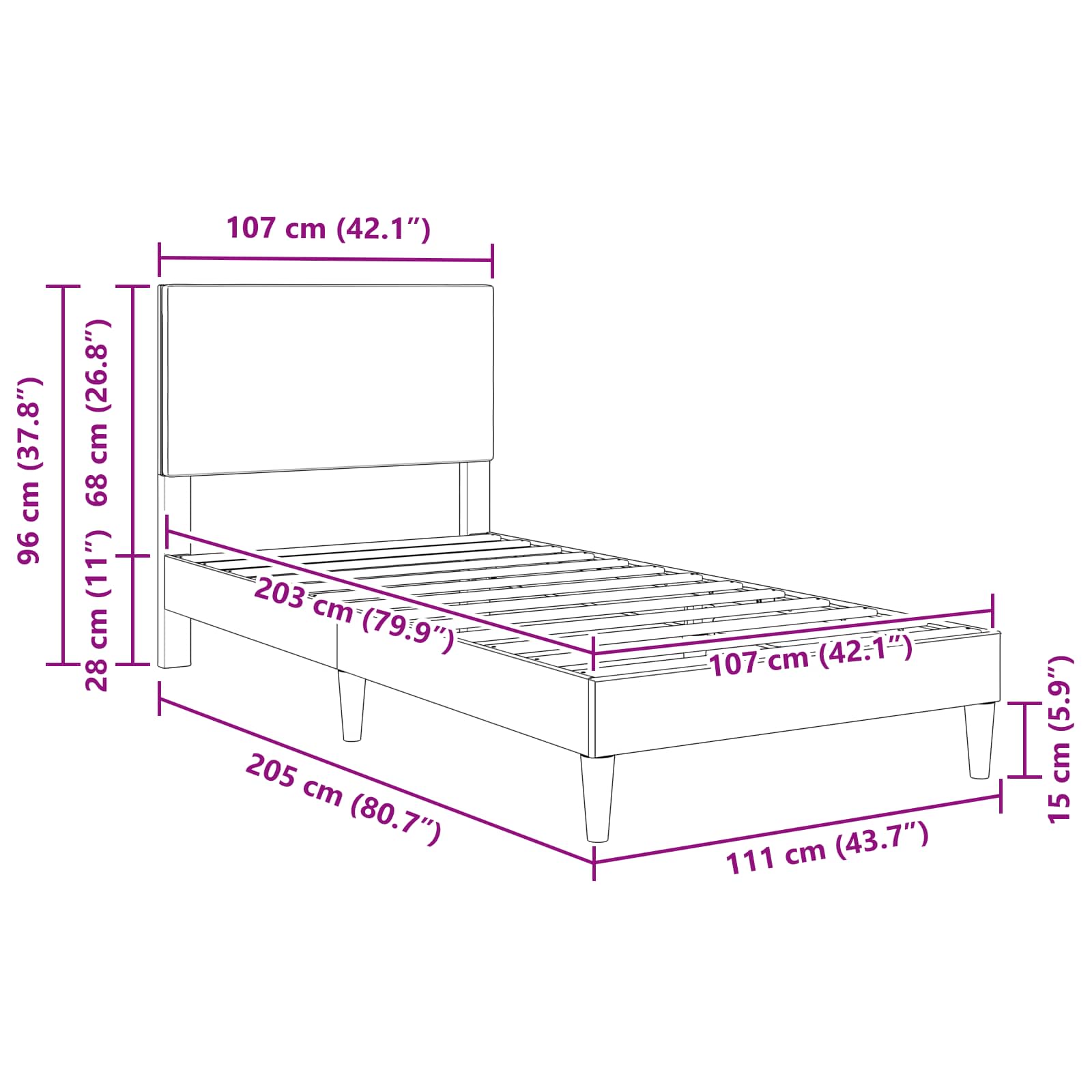 Bed Frame with Headboard Dark Grey 107 x 203 cm Corduroy Fabric