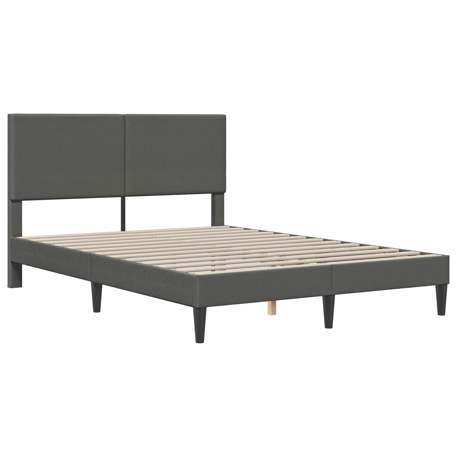 Bed Frame with Headboard Dark Grey 137 x 190 cm Corduroy Fabric