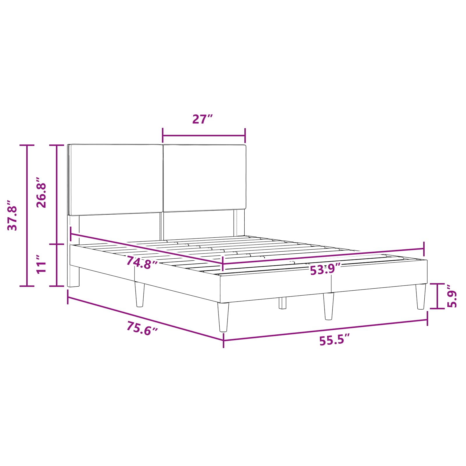 Bed Frame with Headboard Dark Grey 137 x 190 cm Corduroy Fabric