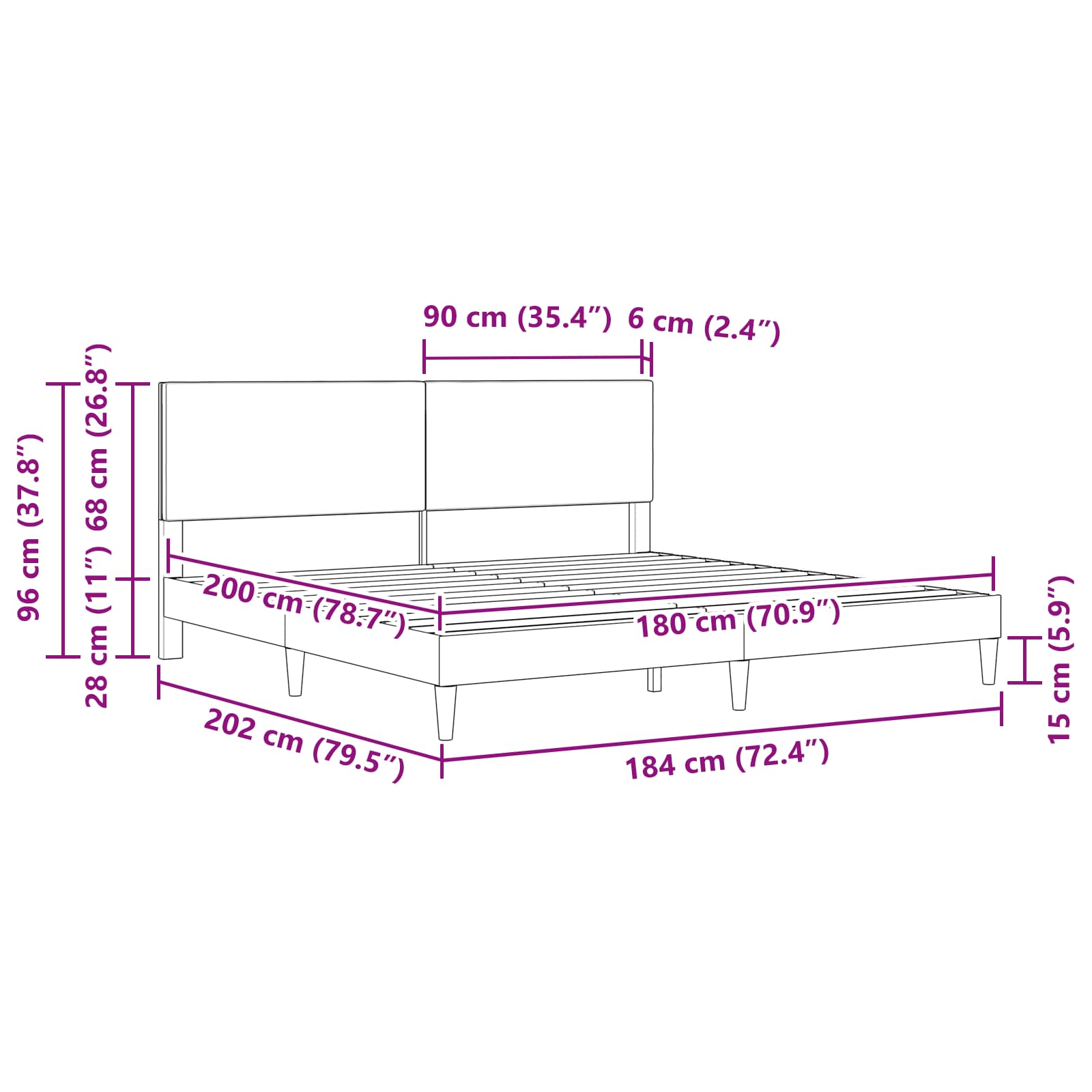 Bed Frame with Headboard Dark Grey 180 x 200 cm Fabric