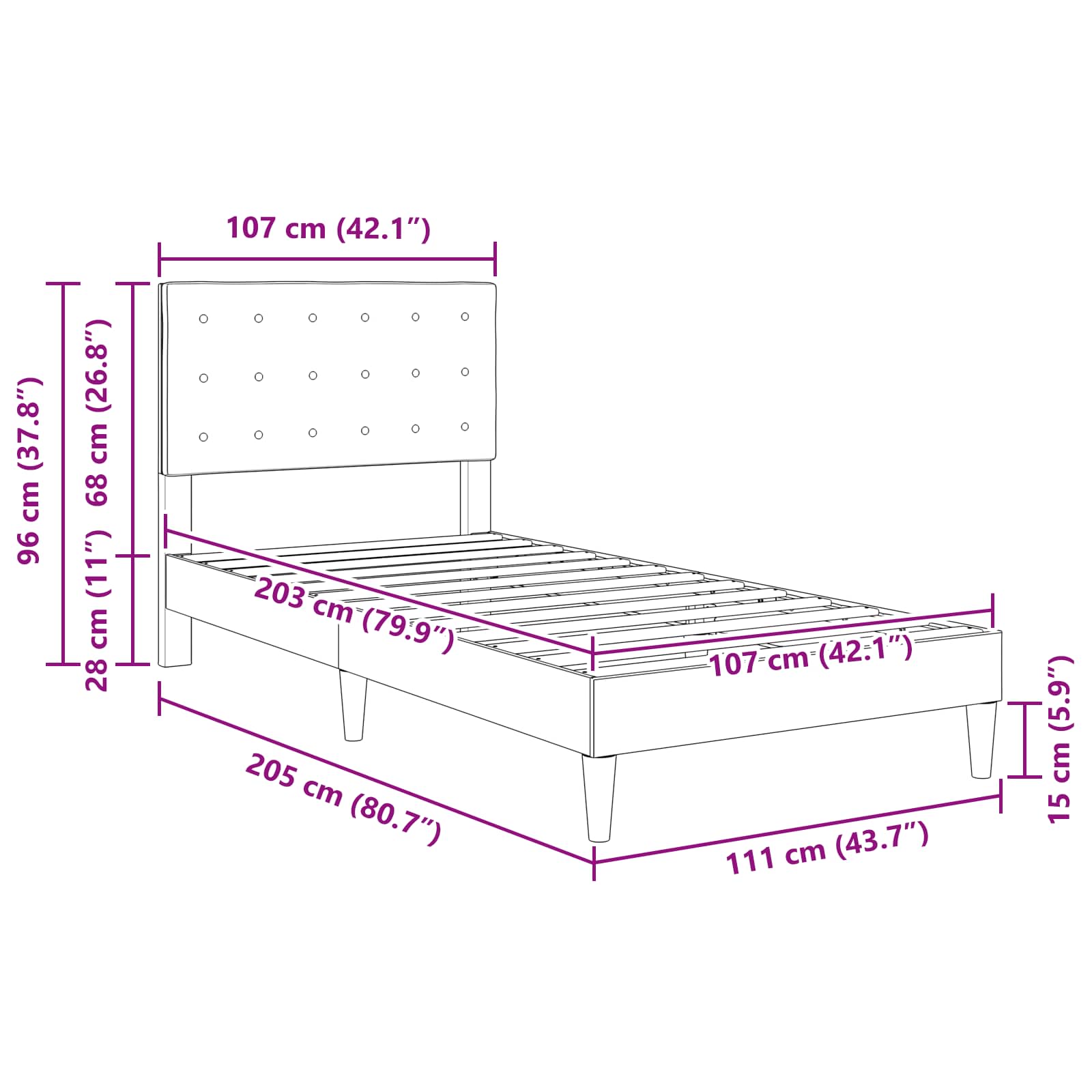 Bed Frame with Headboard Dark Grey 107 x 203 cm Fabric