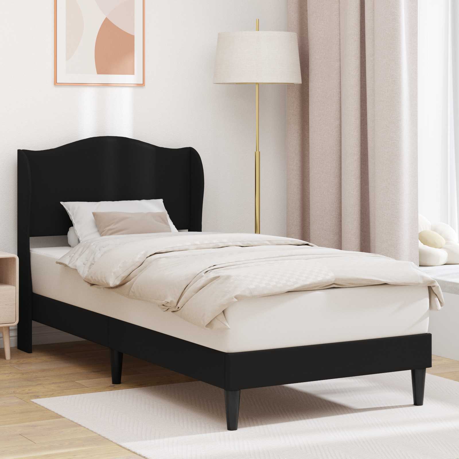 Bed Frame with Headboard Black 90 x 190 cm Faux Leather