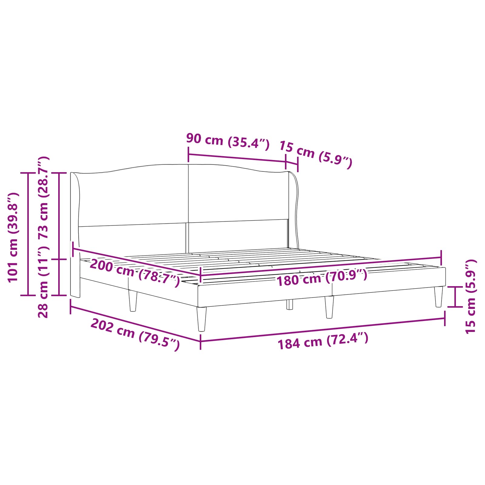 Bed Frame with Headboard Black 180 x 200 cm Faux Leather