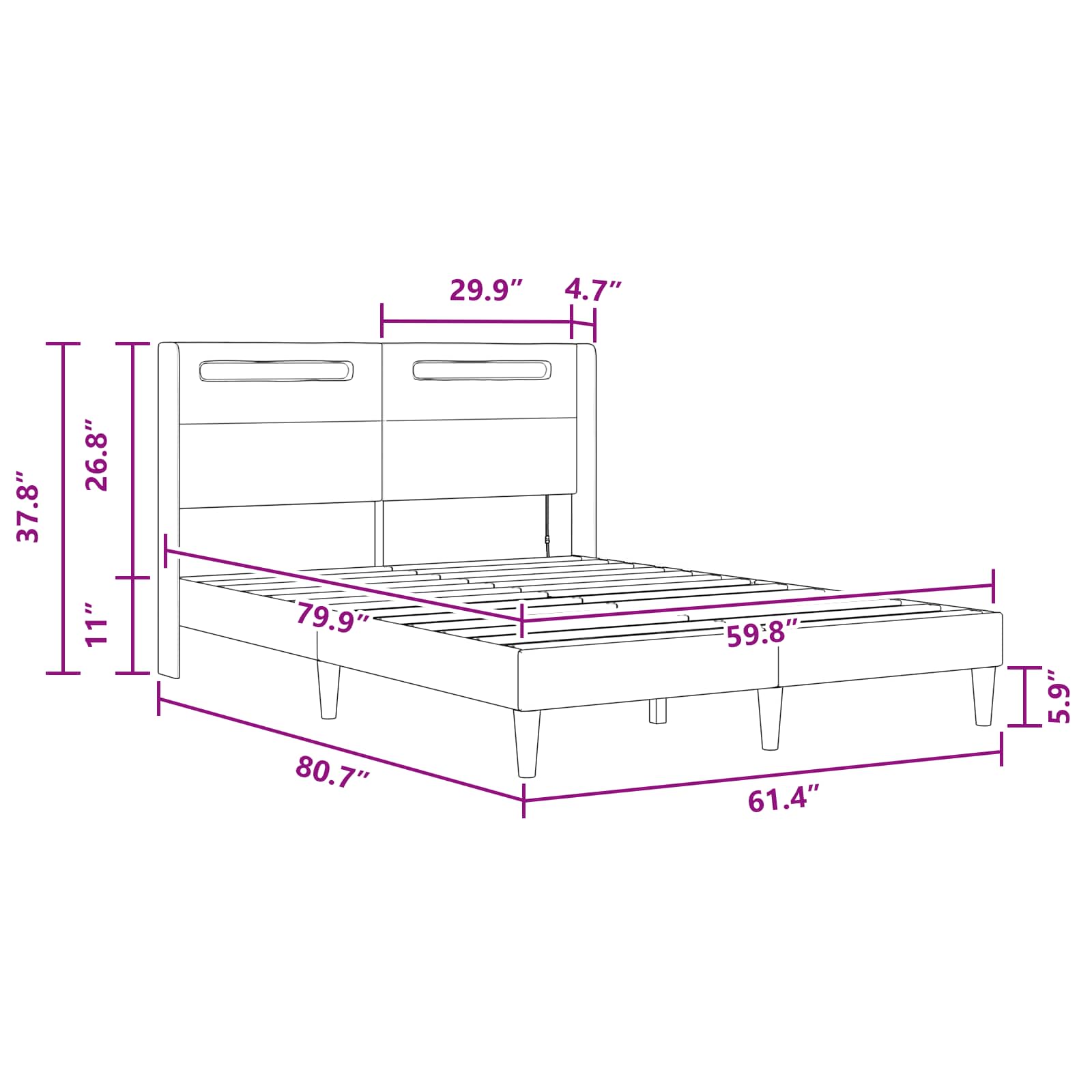 Bed Frame with LED Strip Lights Black 153 x 203 cm Faux Leather