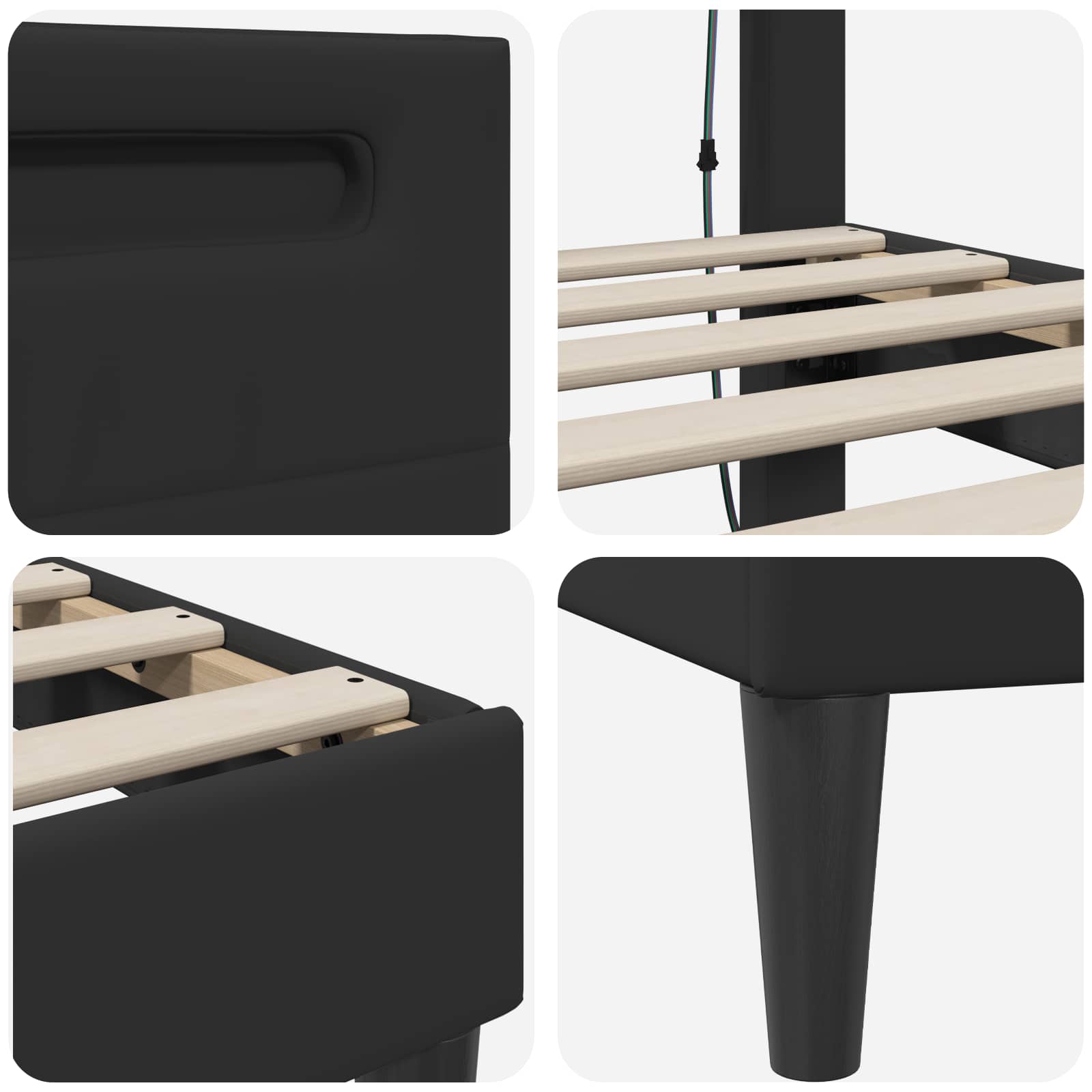 Bed Frame with LED Strip Lights Black 90 x 190 cm Faux Leather