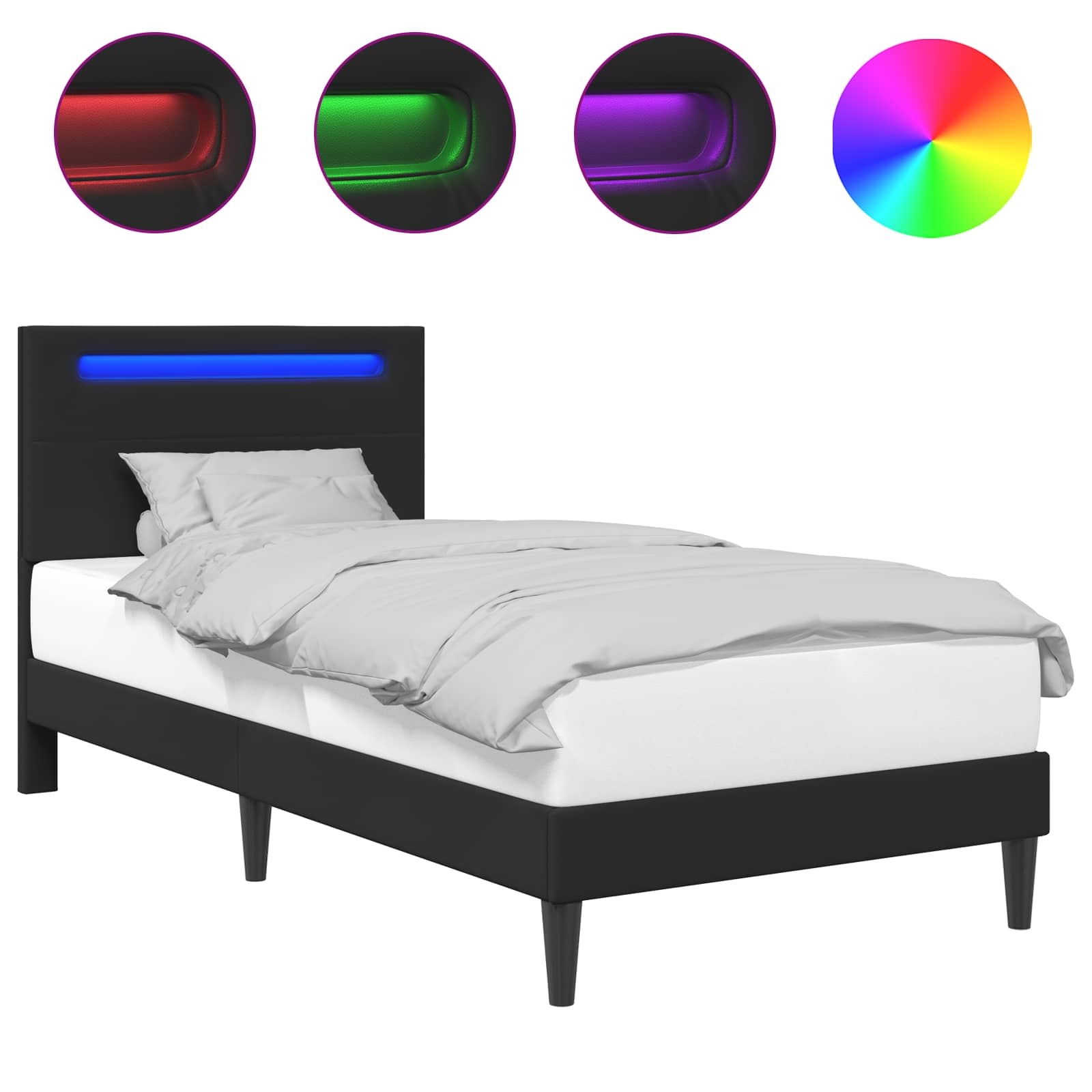 Bed Frame with LED Strip Lights Black 90 x 190 cm Faux Leather