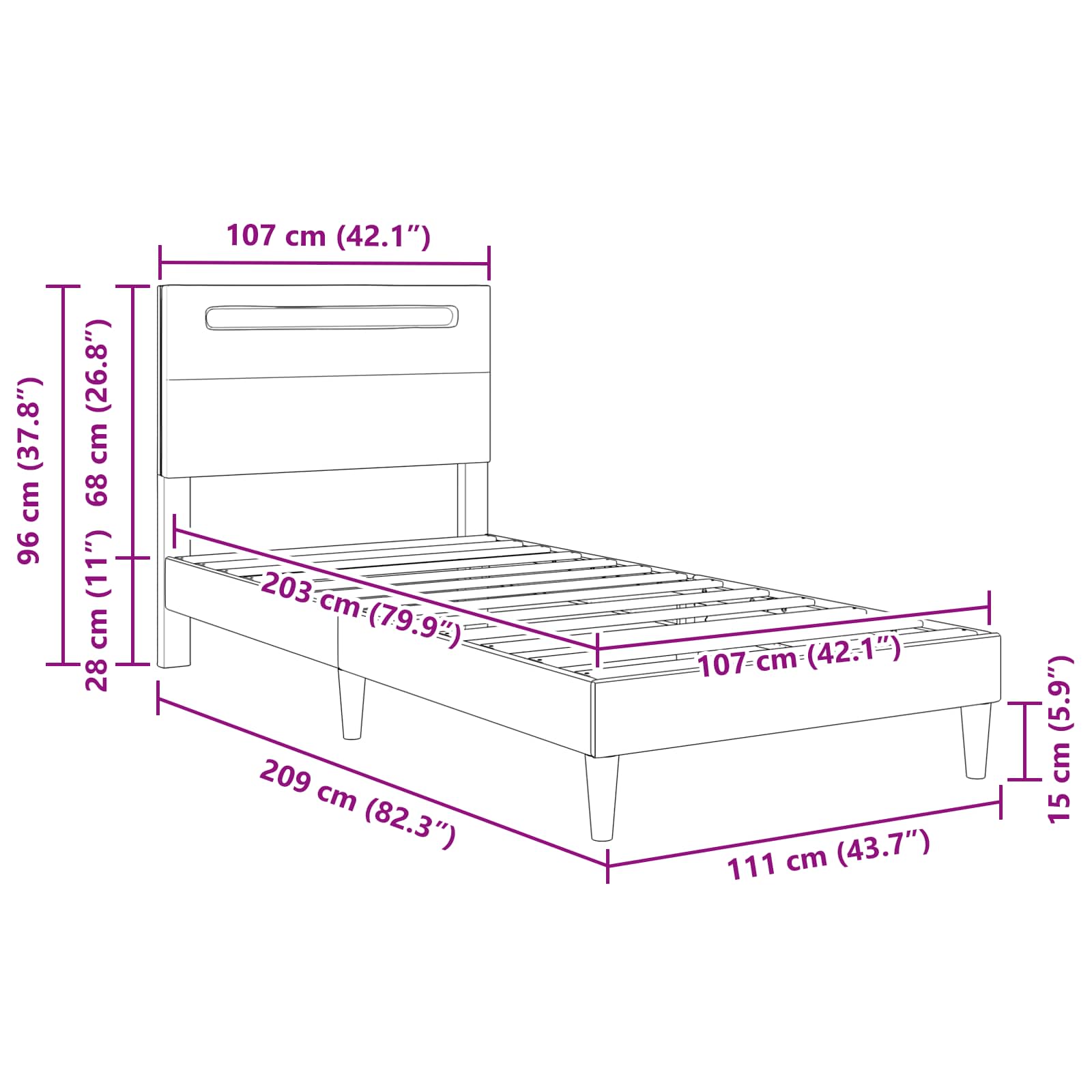 Bed Frame with LED Strip Lights Black 107 x 203 cm Faux Leather